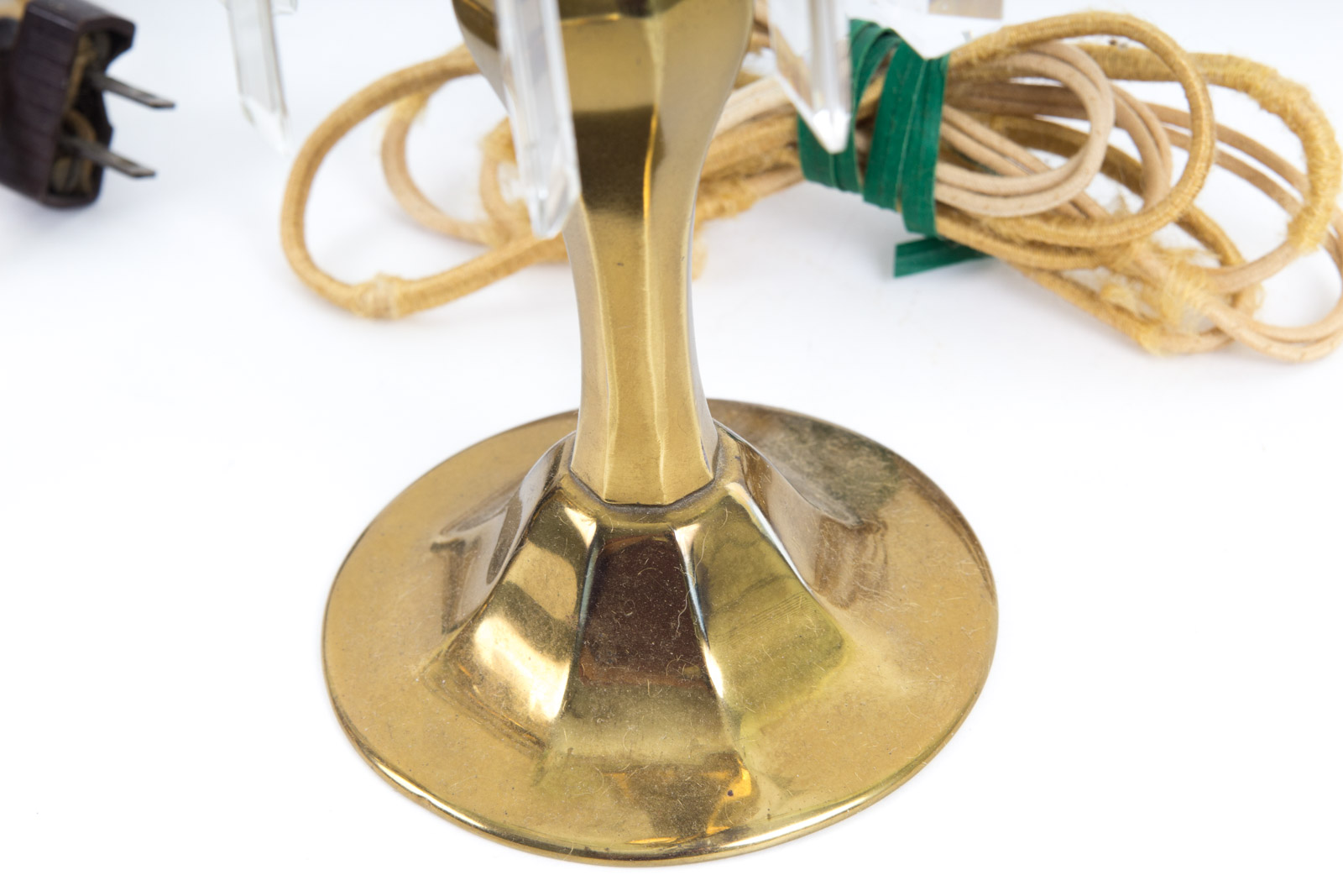 Antique Brass Lamps with Steuben "Pulled Feather" Pattern Glass Shades