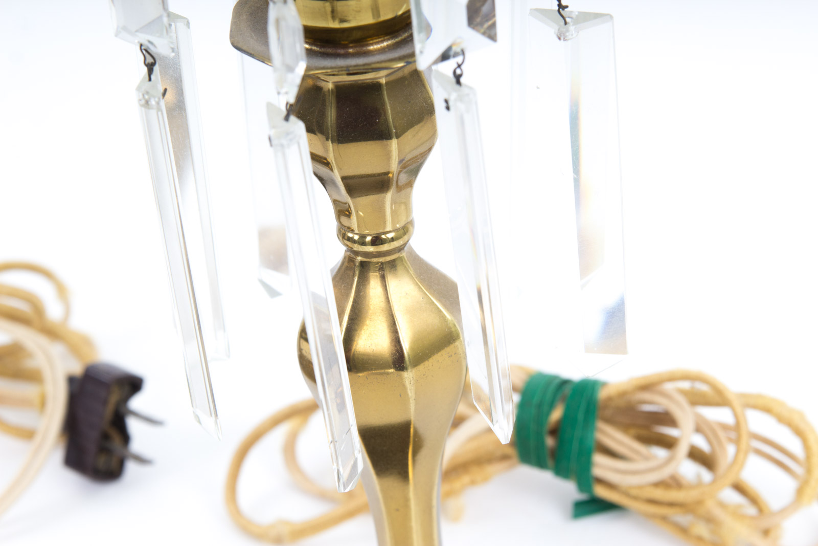 Antique Brass Lamps with Steuben "Pulled Feather" Pattern Glass Shades