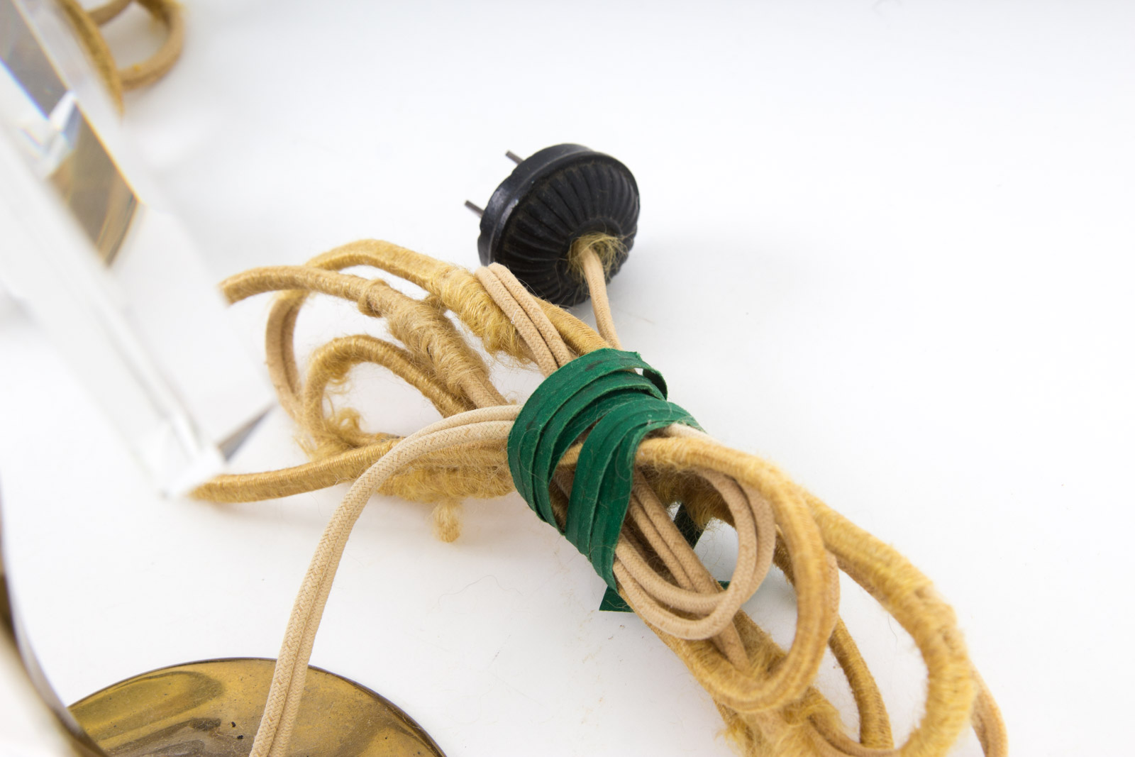 Antique Brass Lamps with Steuben "Pulled Feather" Pattern Glass Shades