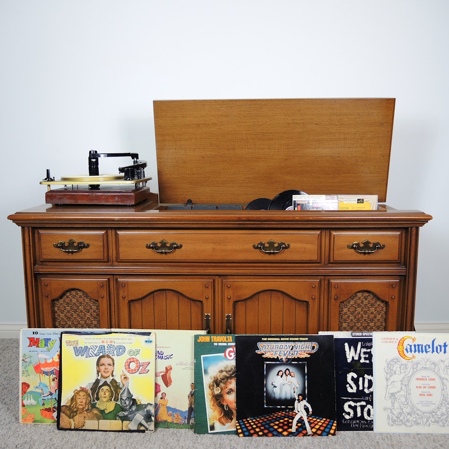 Vintage Magnavox Stereo Console and Vintage LPs