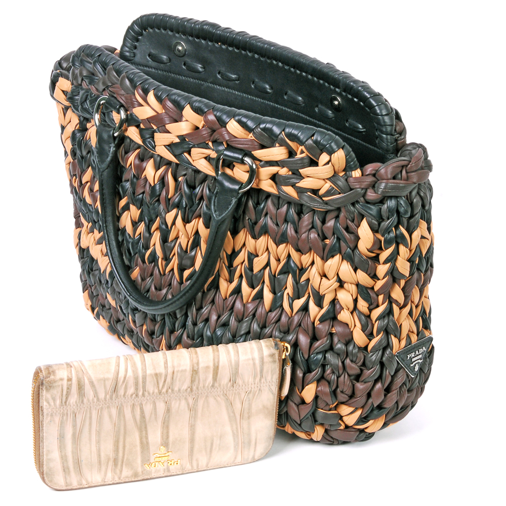 Prada Braided Leather Handbag with Wallet