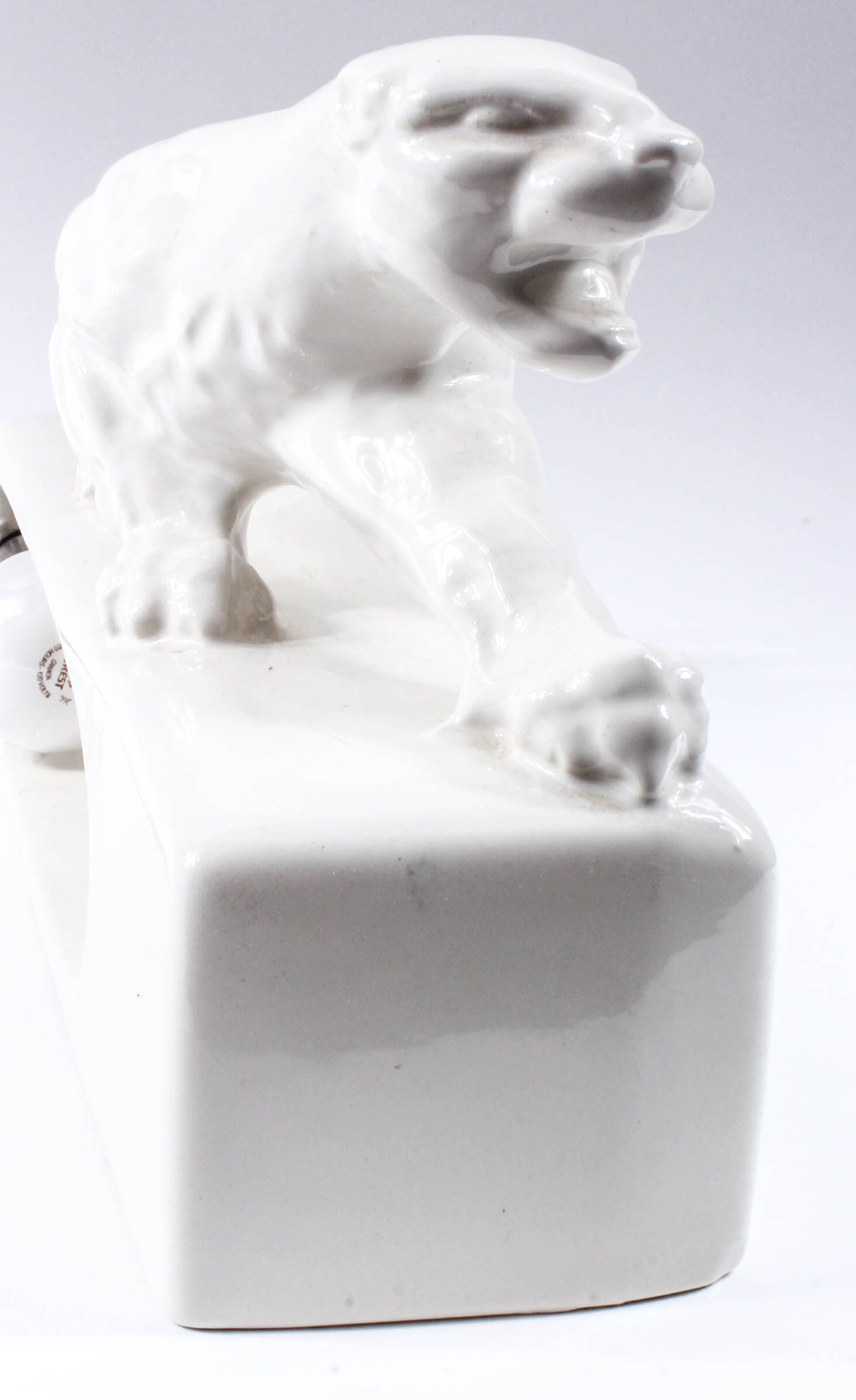 Vintage Kron Stalking White Panther Ceramic TV Lamp