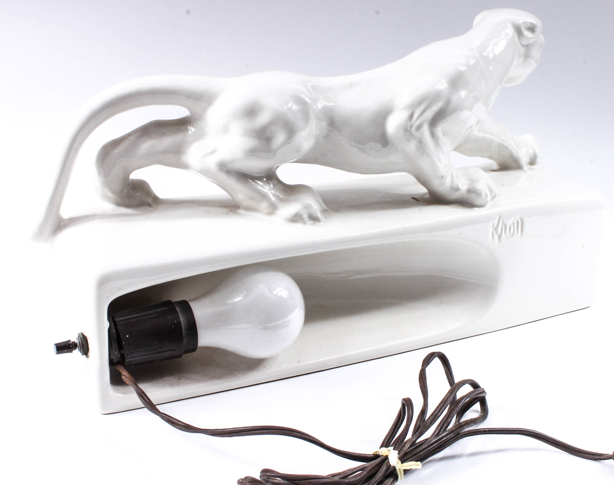 Vintage Kron Stalking White Panther Ceramic TV Lamp