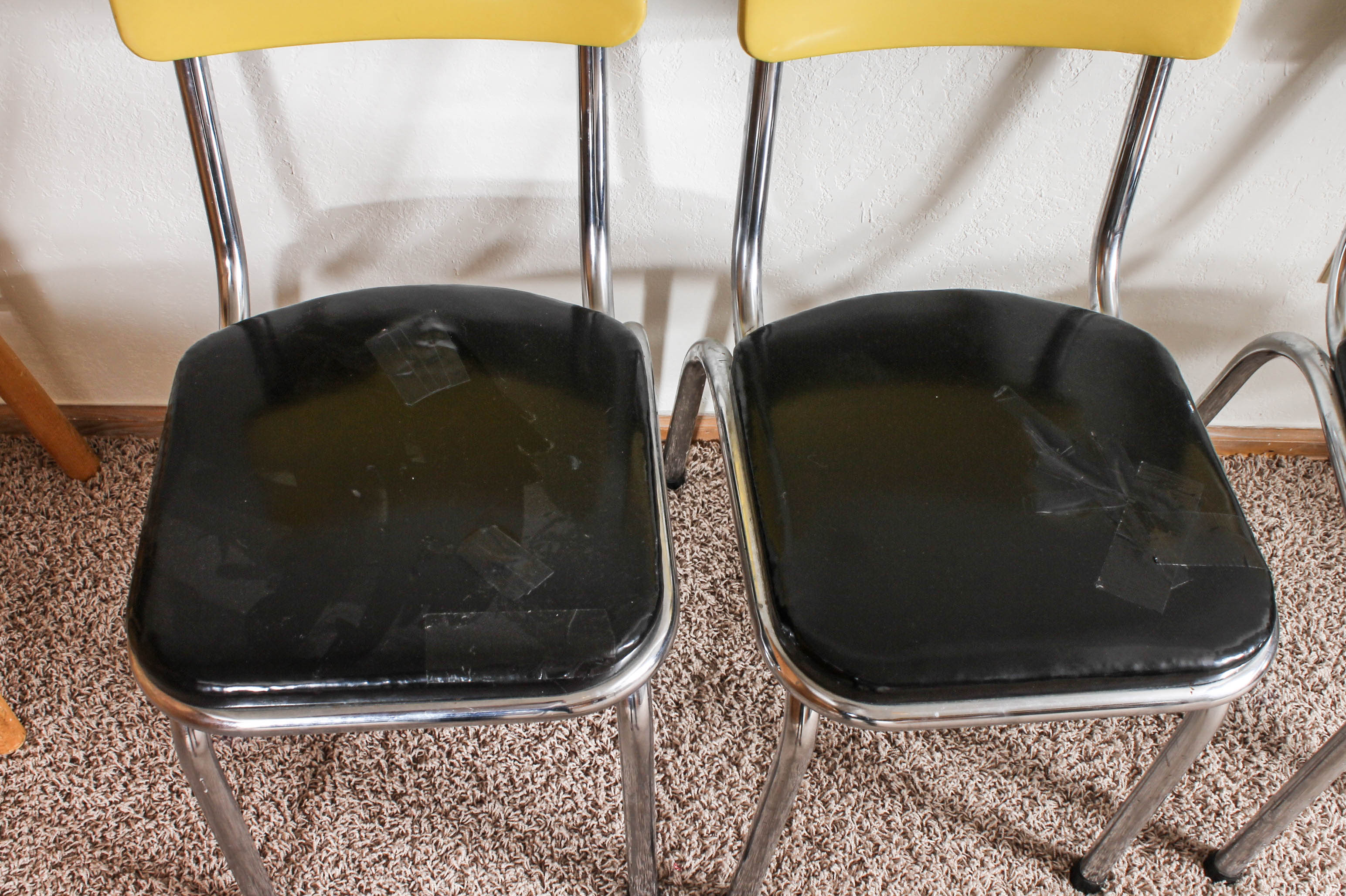 Retro Yellow and Black Dining Table with Vinyl Chairs by Kuehne