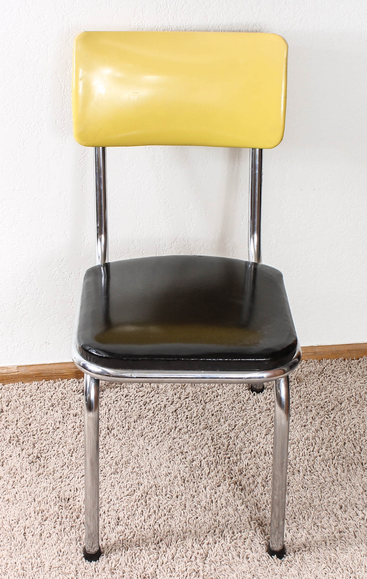 Retro Yellow and Black Dining Table with Vinyl Chairs by Kuehne