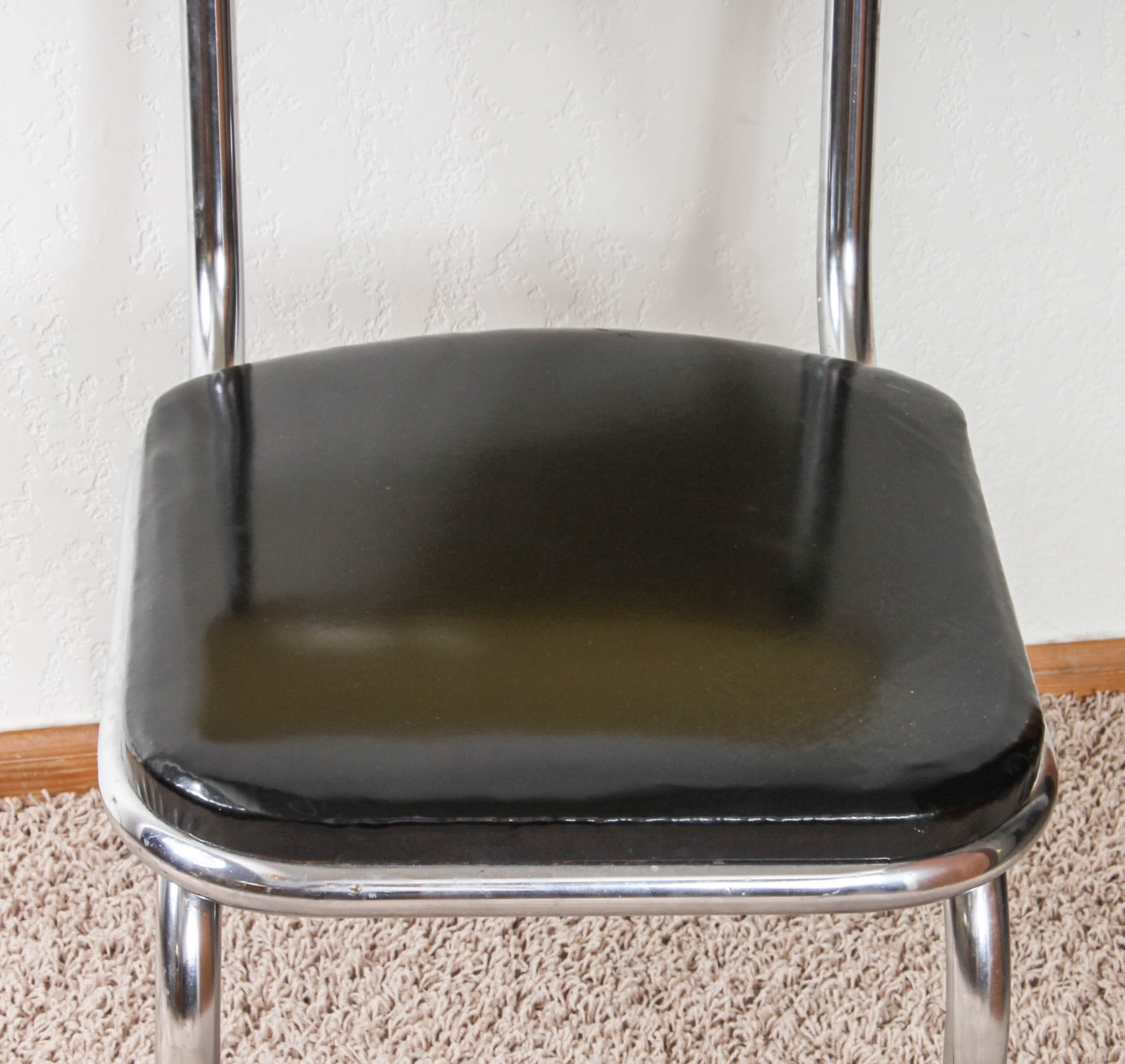 Retro Yellow and Black Dining Table with Vinyl Chairs by Kuehne