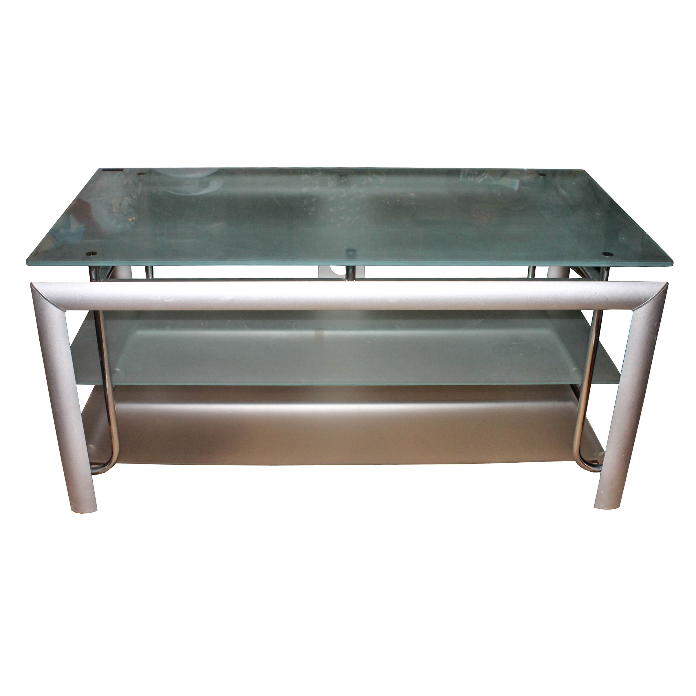 Glass and Silver Tone Entertainment Stand by Maxim Magazine