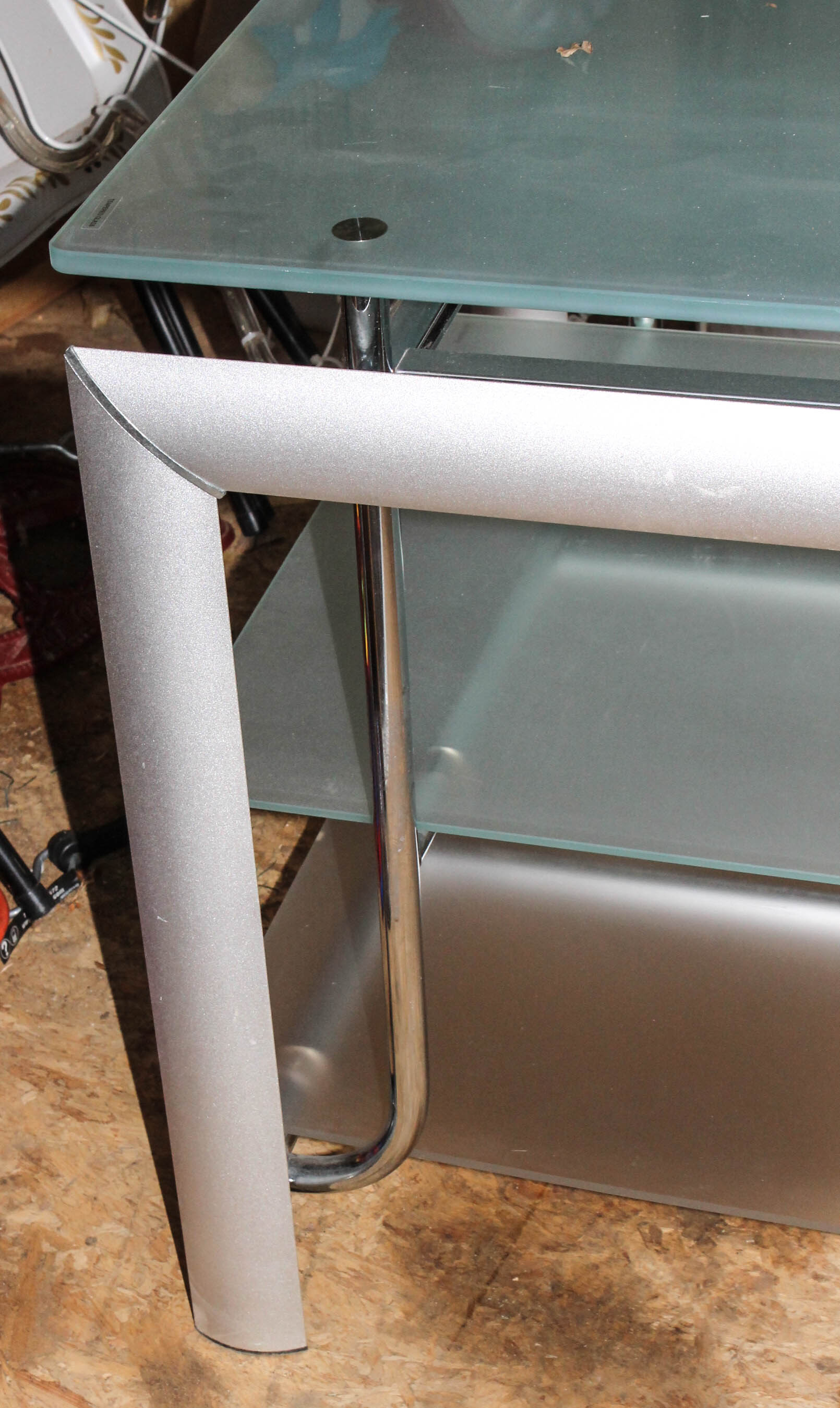 Glass and Silver Tone Entertainment Stand by Maxim Magazine