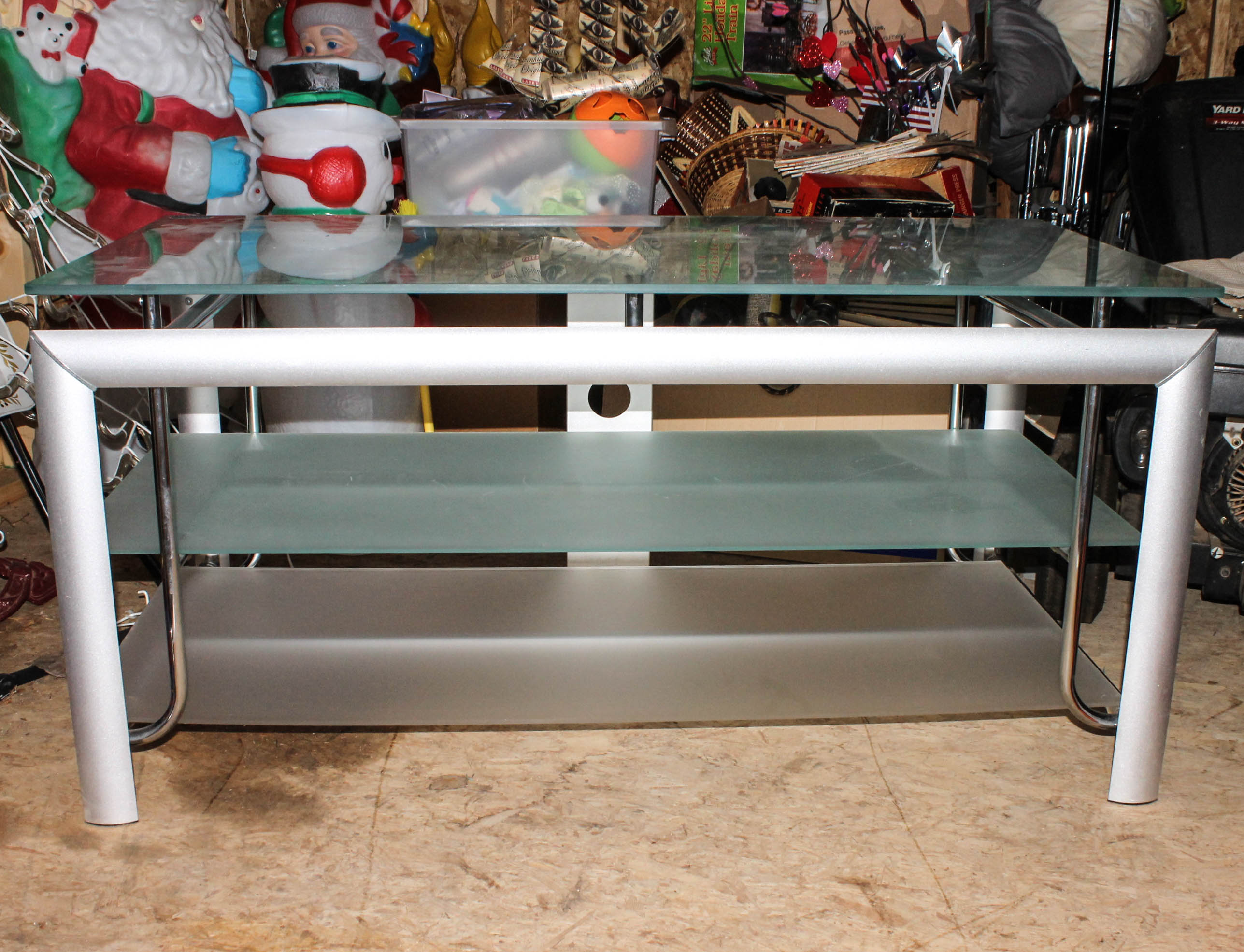 Glass and Silver Tone Entertainment Stand by Maxim Magazine