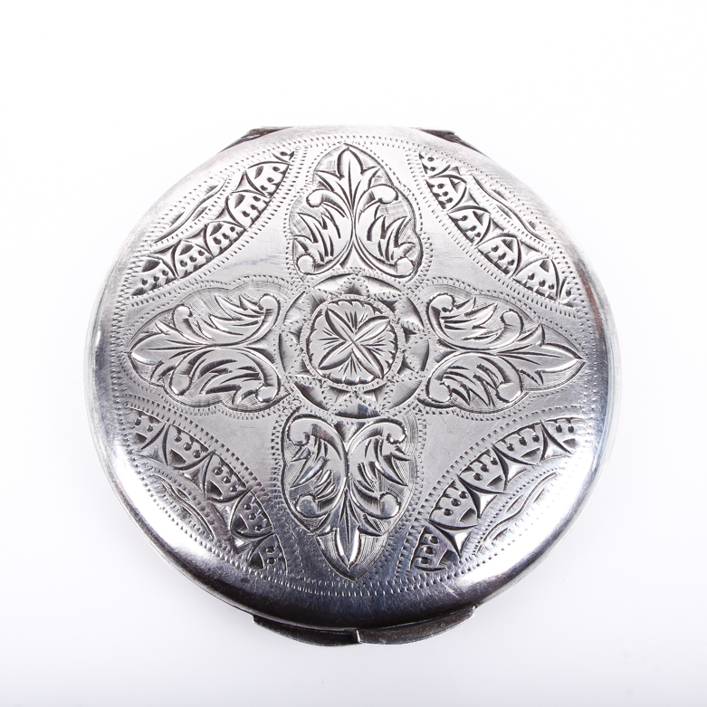 Vintage Etched Sterling Silver Compact