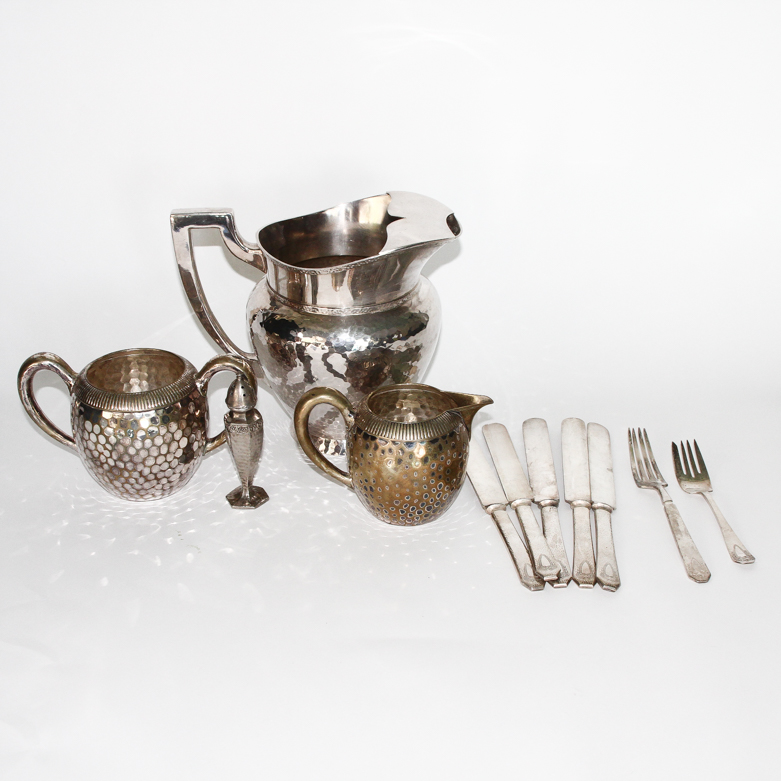Collection of Hammered Silver-Plated Items and More