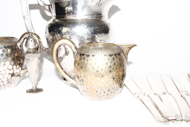 Collection of Hammered Silver-Plated Items and More