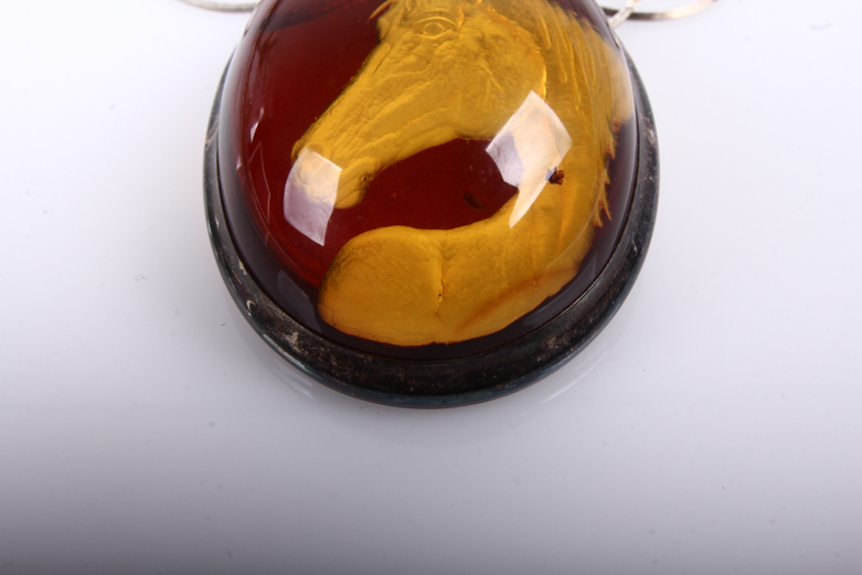 Sterling Silver and Amber Reverse Intaglio Horse Pendant Necklace
