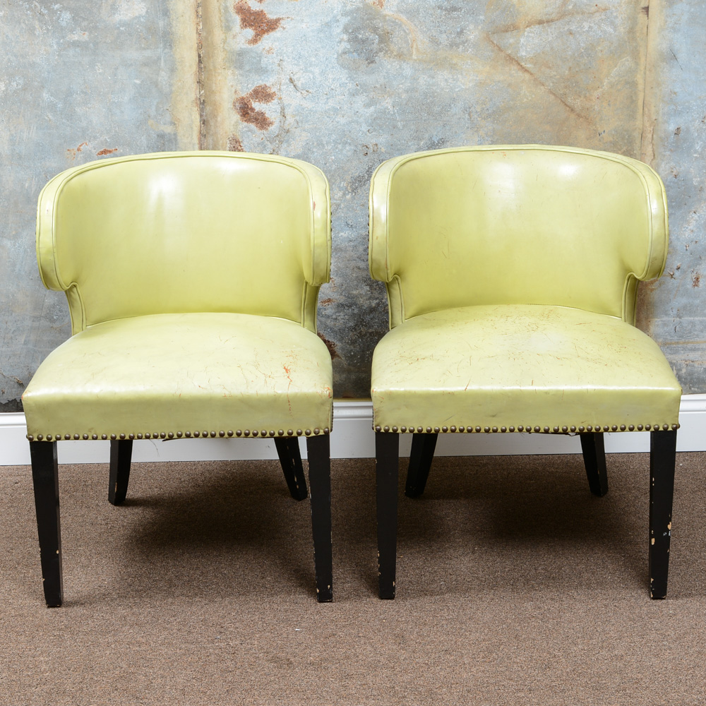 Mid Century Modern Green Leather Chairs