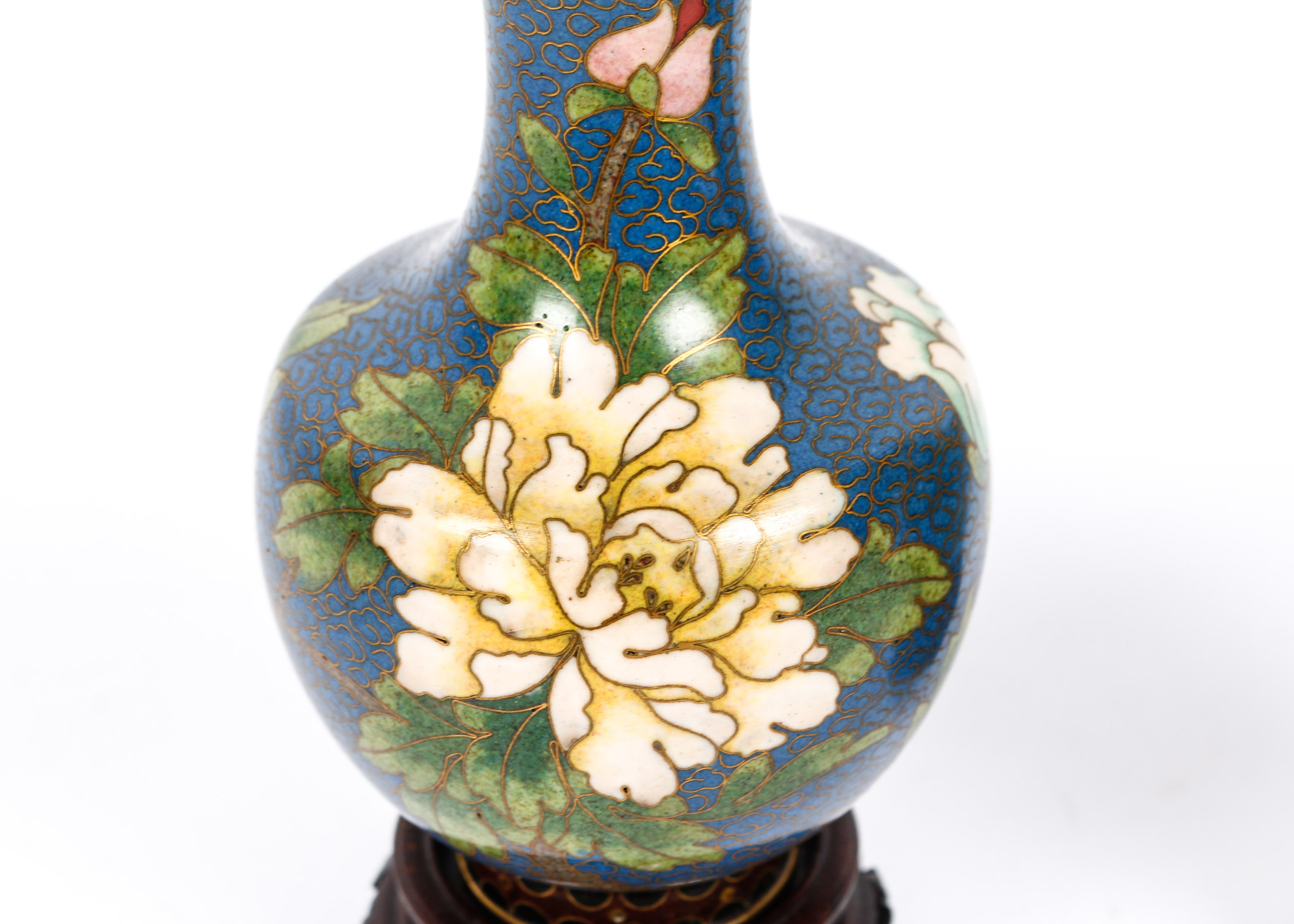 Pair of Chinese Blue Cloisonné Vases