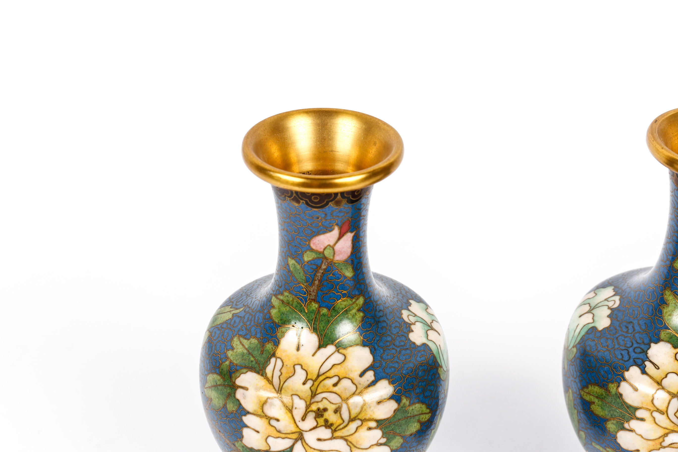 Pair of Chinese Blue Cloisonné Vases