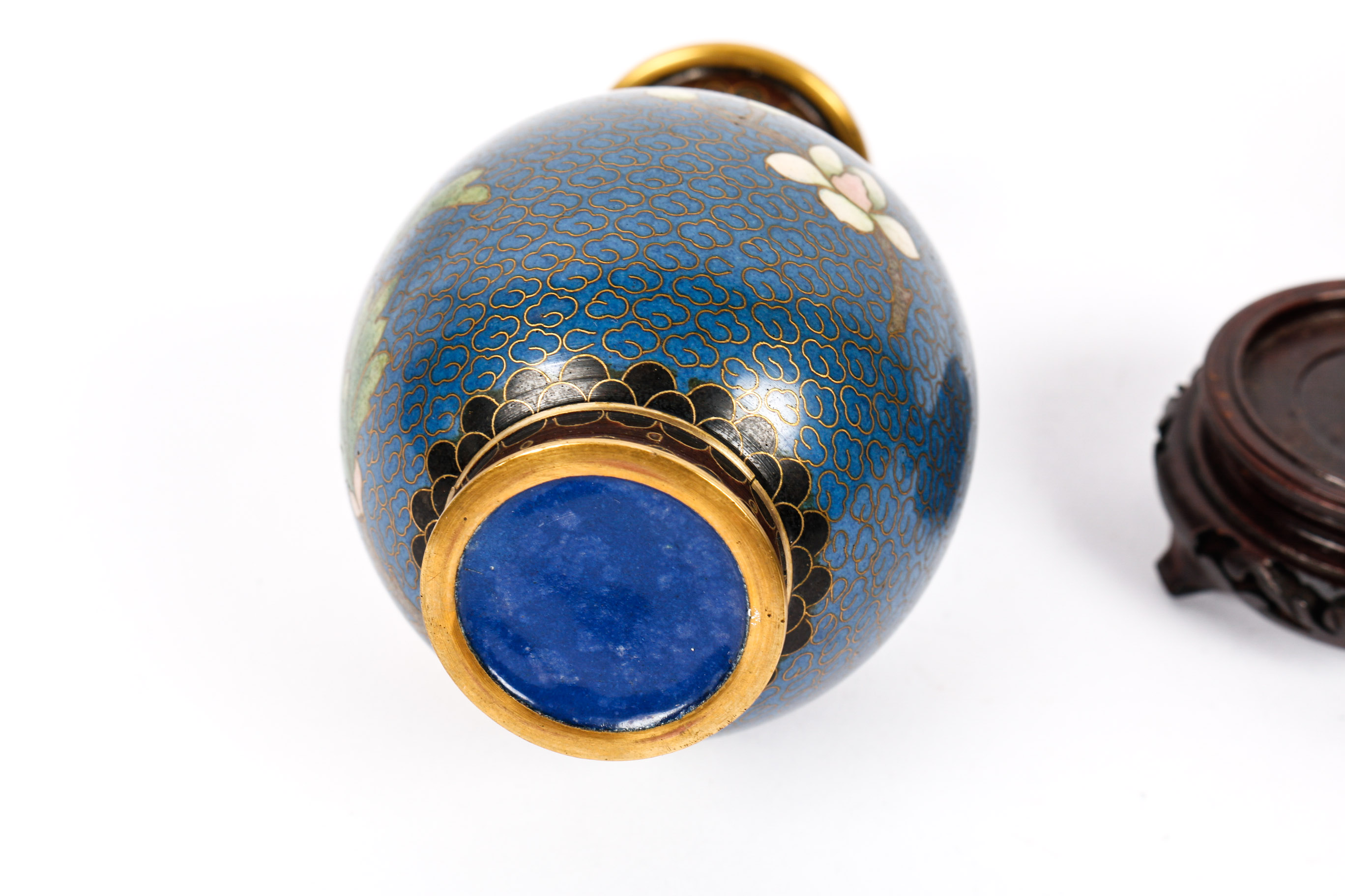 Pair of Chinese Blue Cloisonné Vases