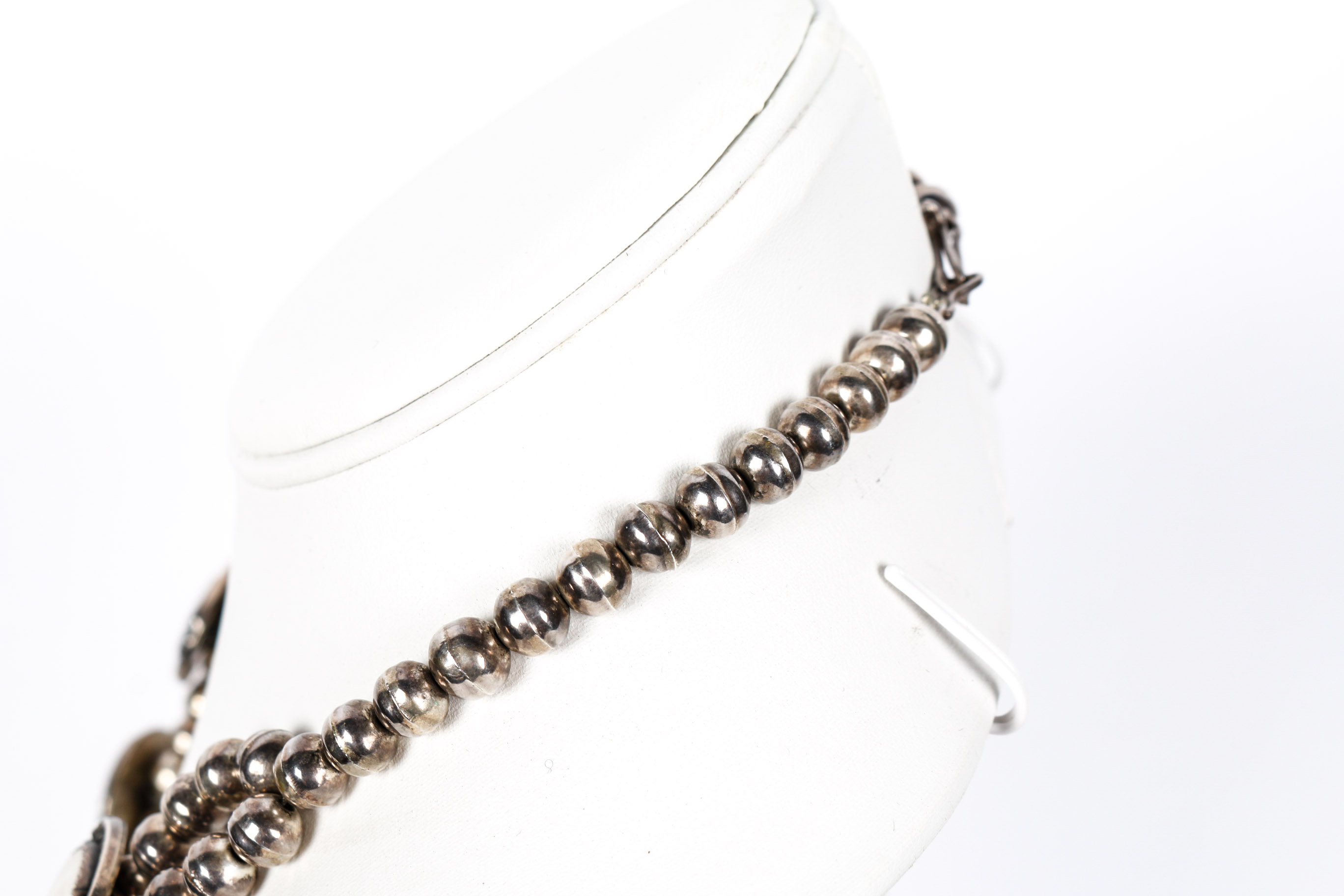 Robert Skeet 800 Silver and Mother of Pearl Squash Blossom Necklace