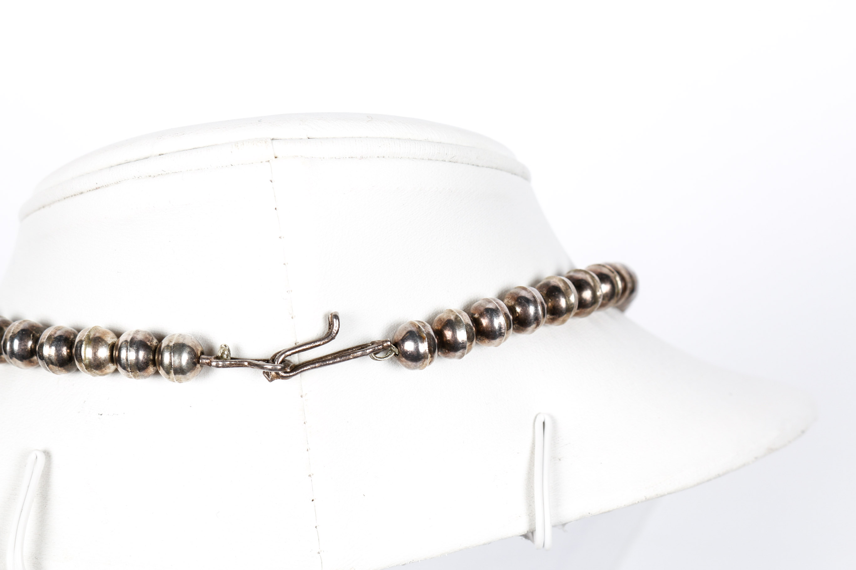 Robert Skeet 800 Silver and Mother of Pearl Squash Blossom Necklace