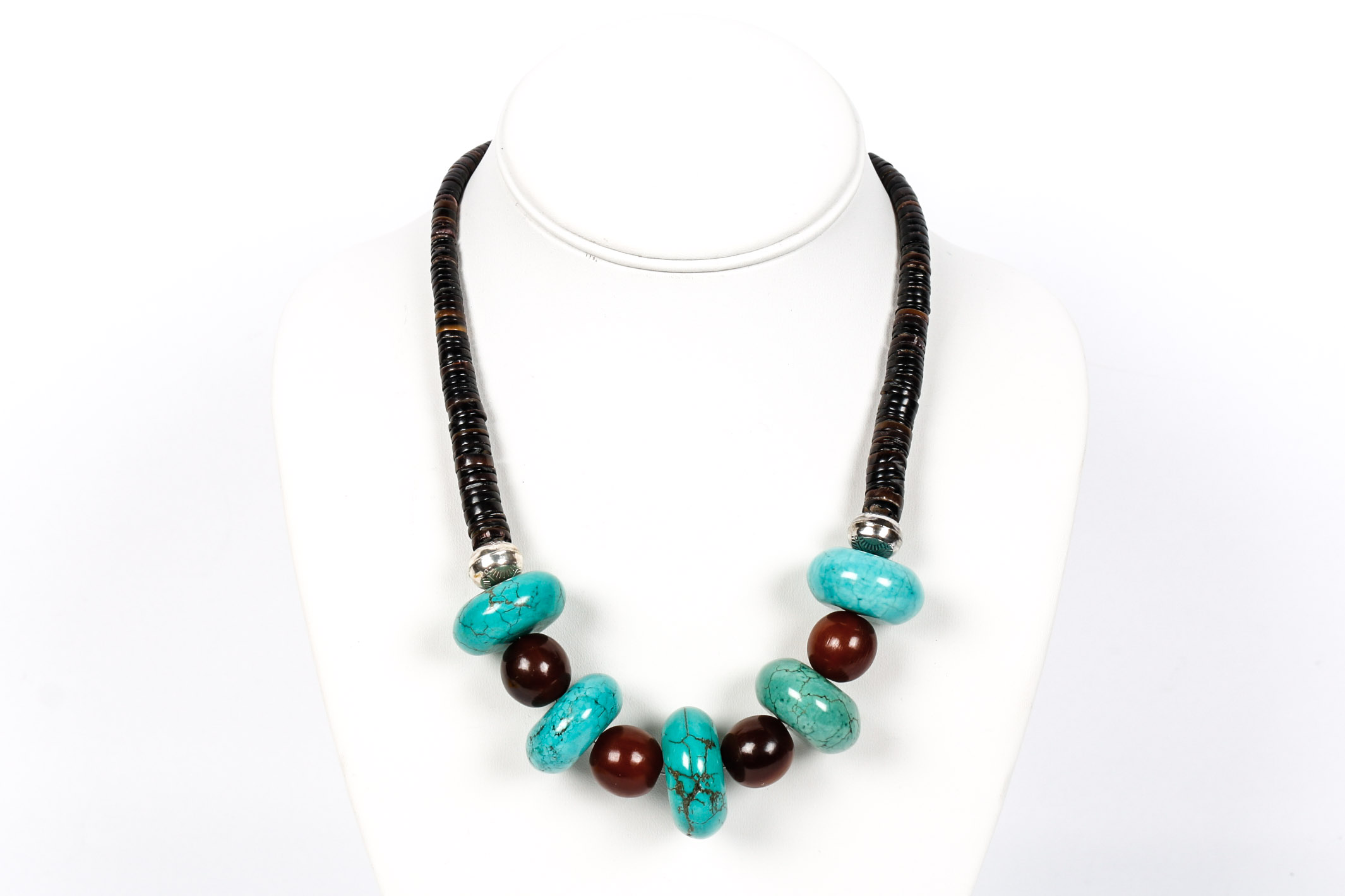 Sterling Silver Magnesite and Bone Necklace