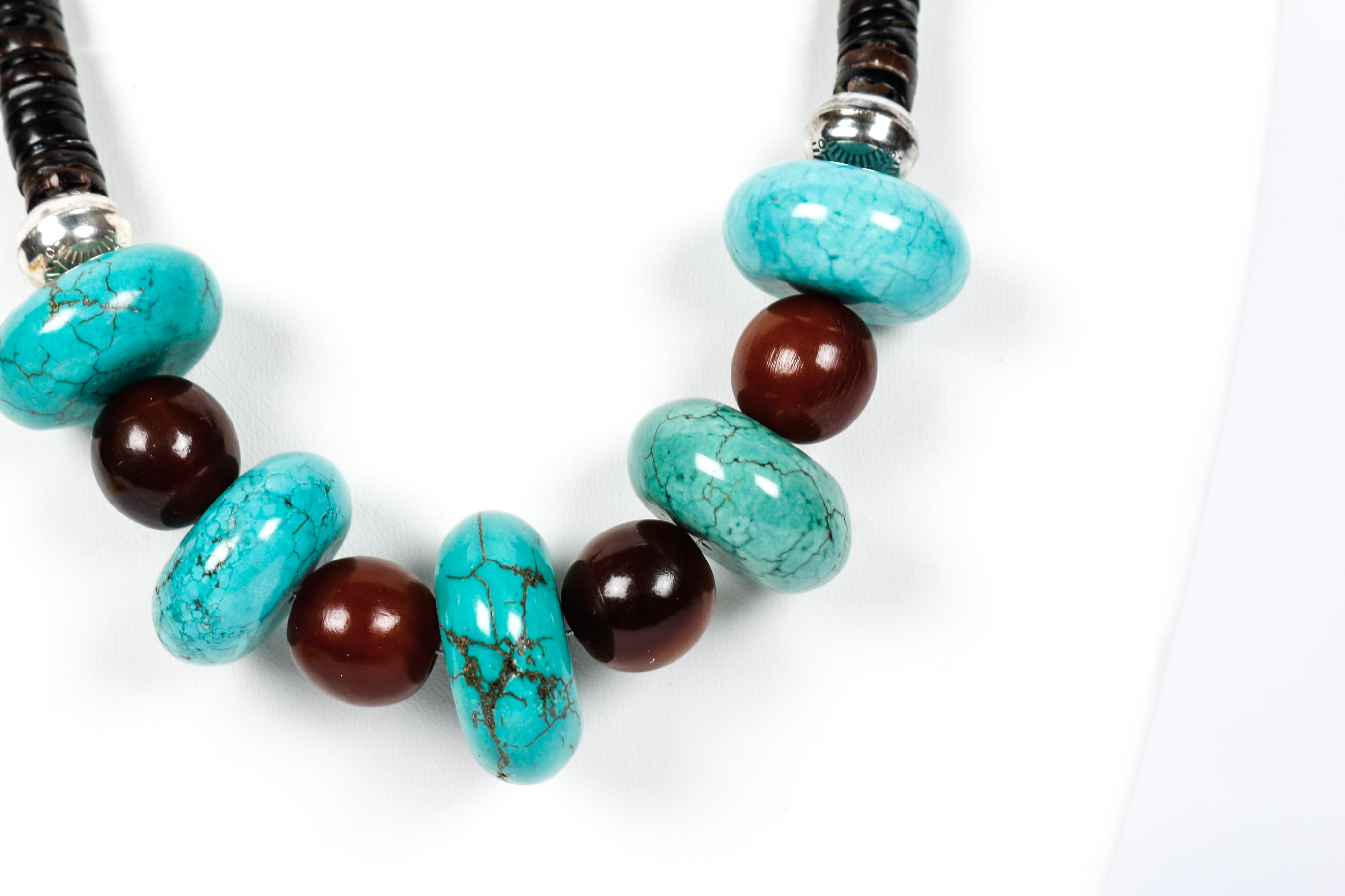 Sterling Silver Magnesite and Bone Necklace