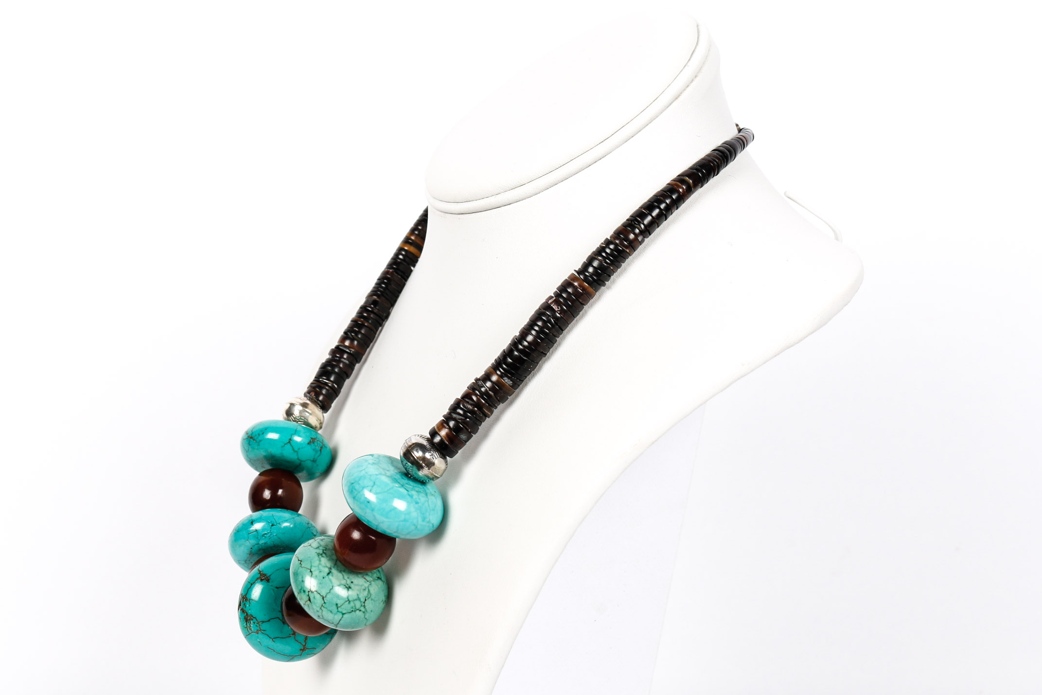 Sterling Silver Magnesite and Bone Necklace