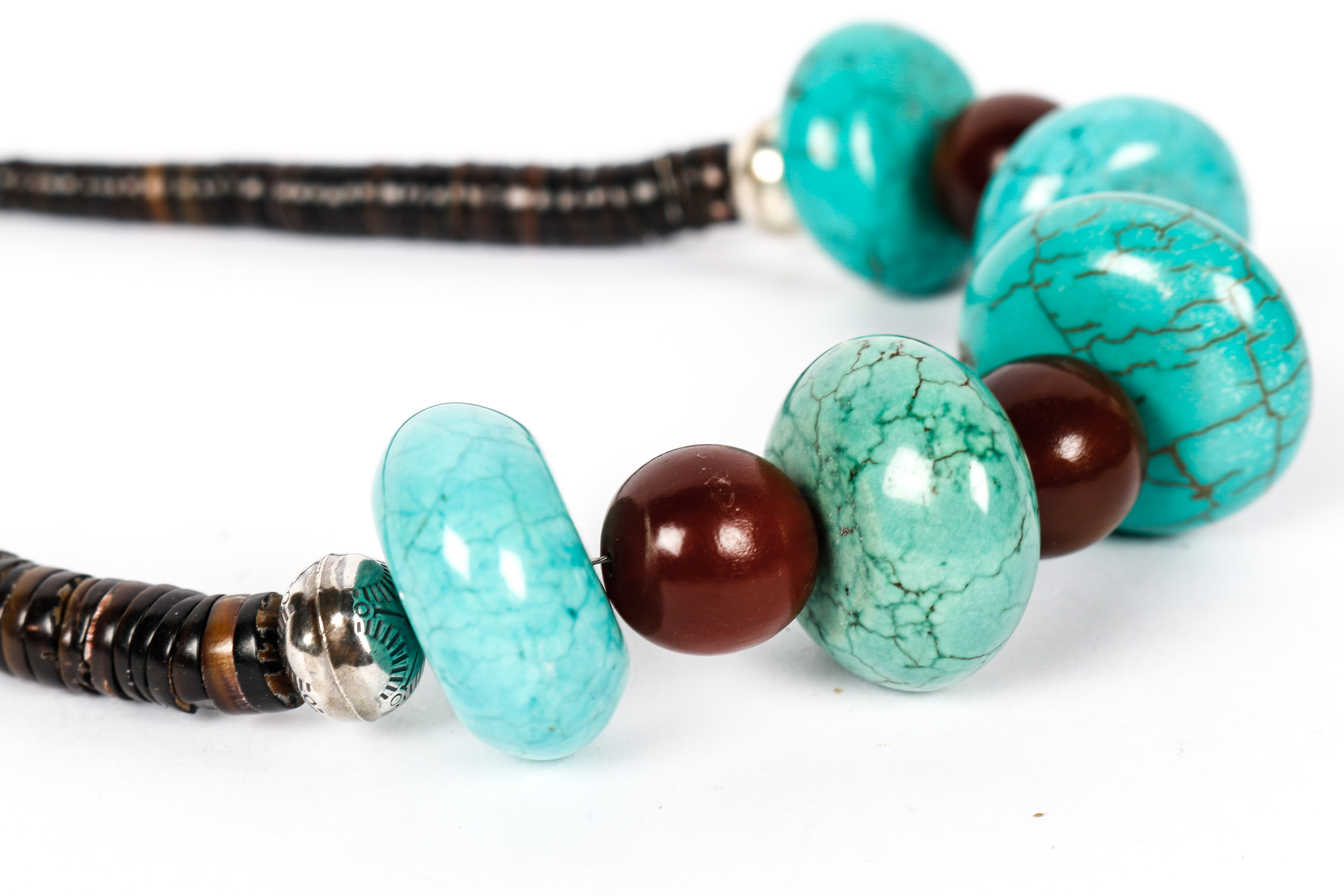 Sterling Silver Magnesite and Bone Necklace