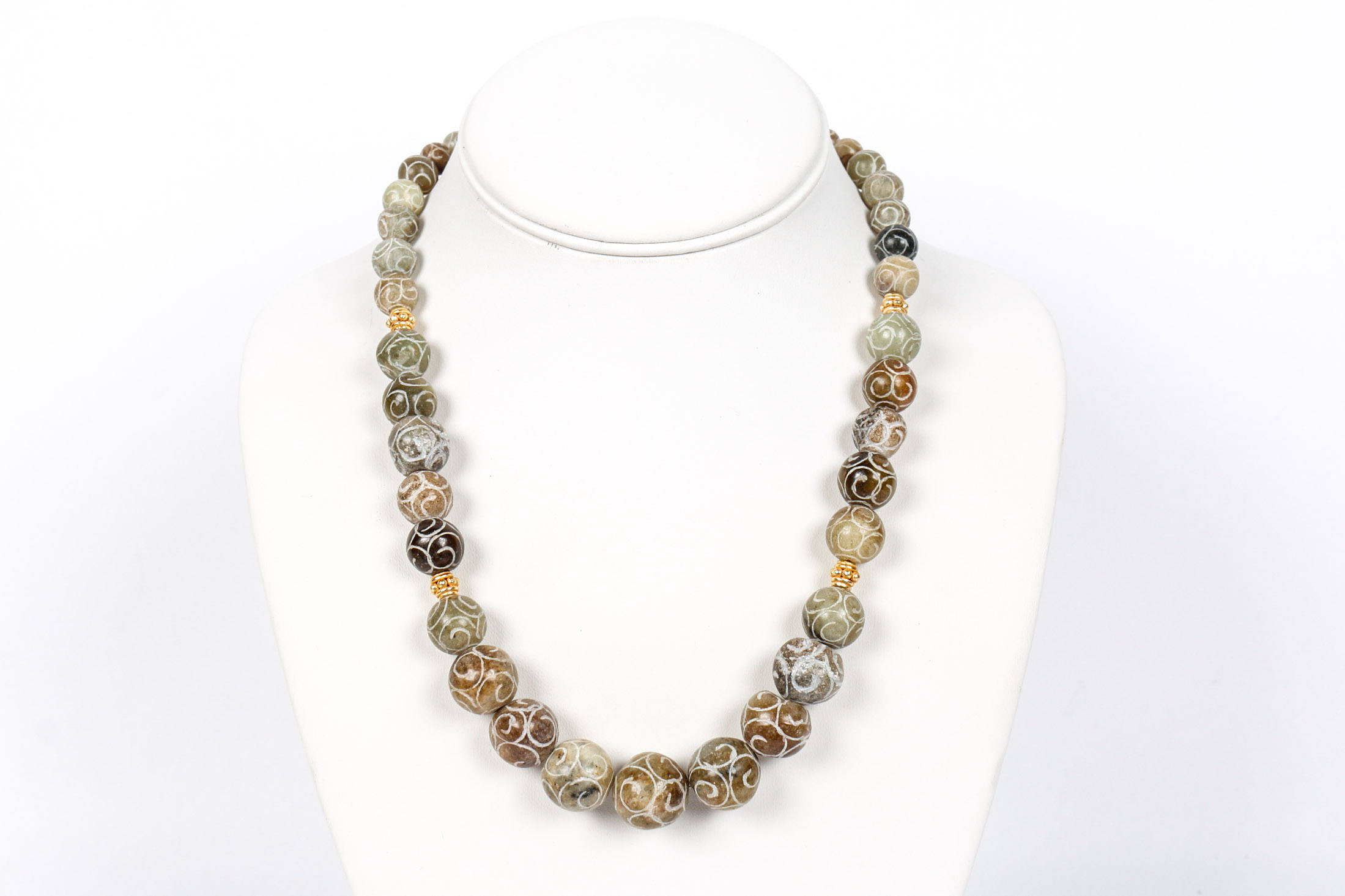 Pair of Carved Serpentine Beaded Necklaces