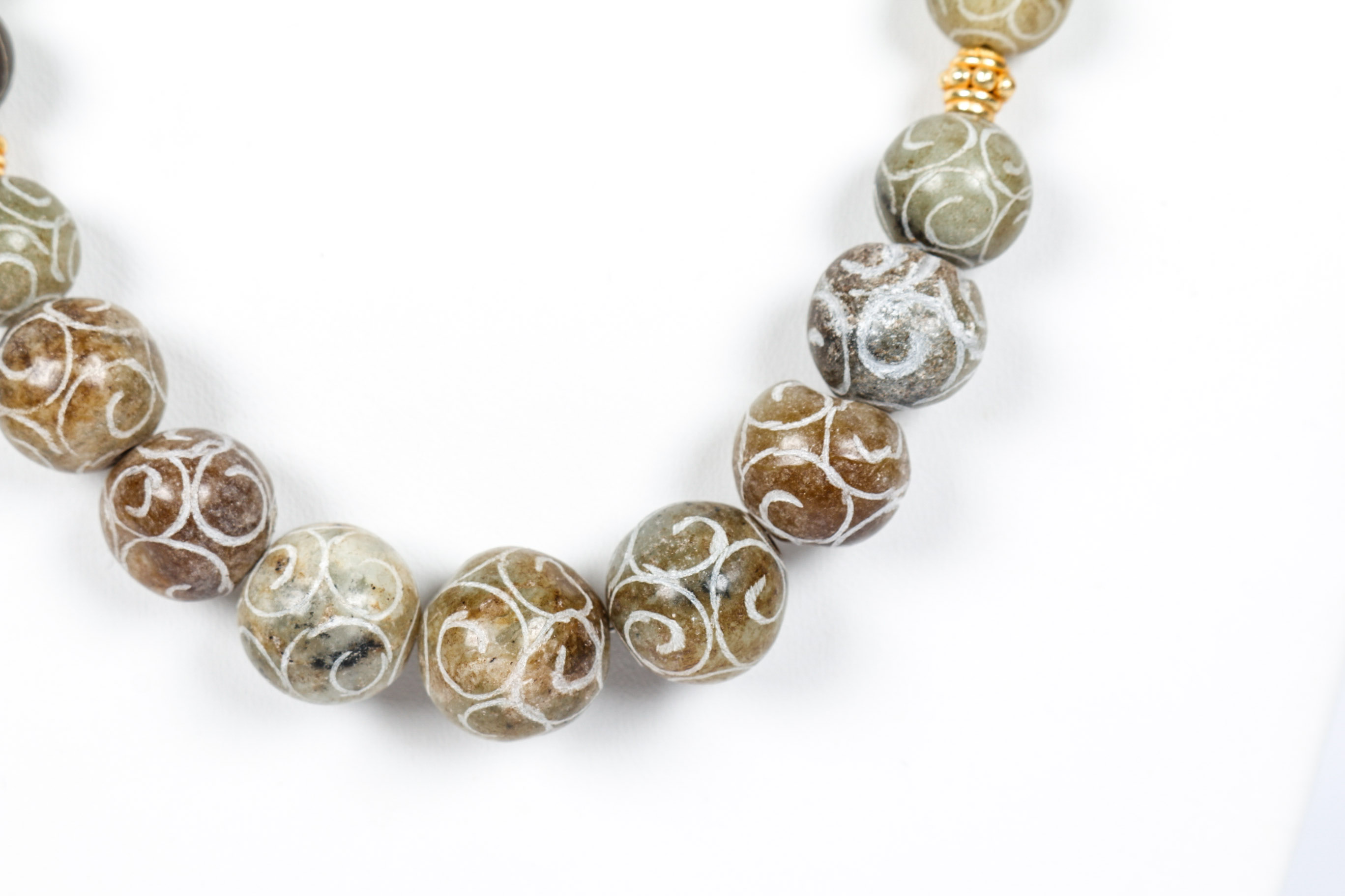 Pair of Carved Serpentine Beaded Necklaces