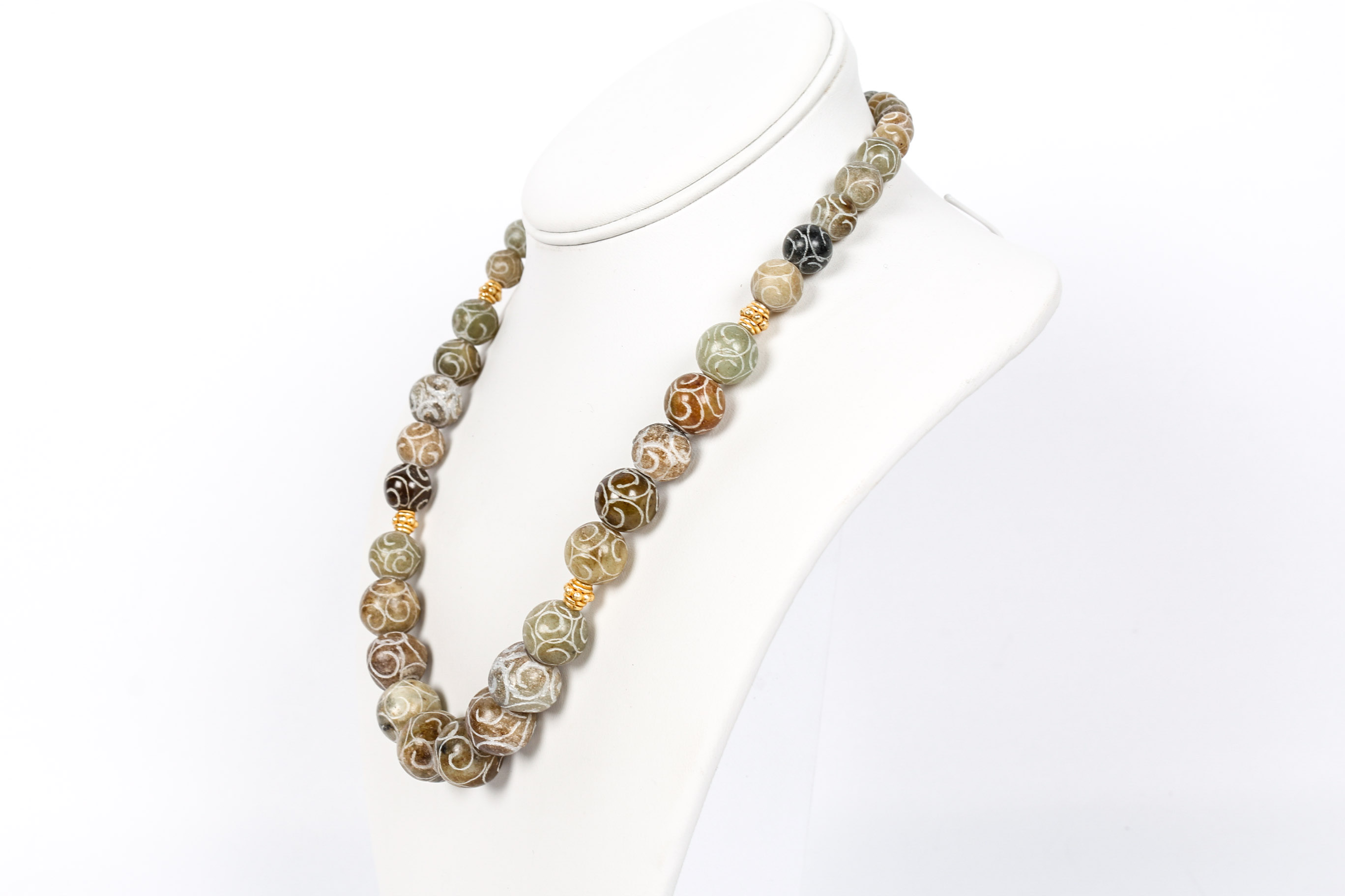 Pair of Carved Serpentine Beaded Necklaces