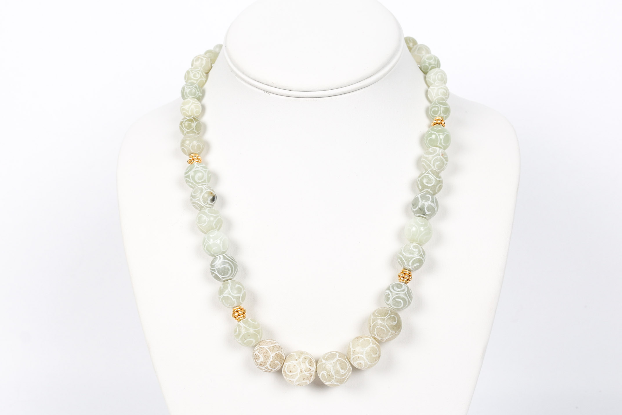 Pair of Carved Serpentine Beaded Necklaces