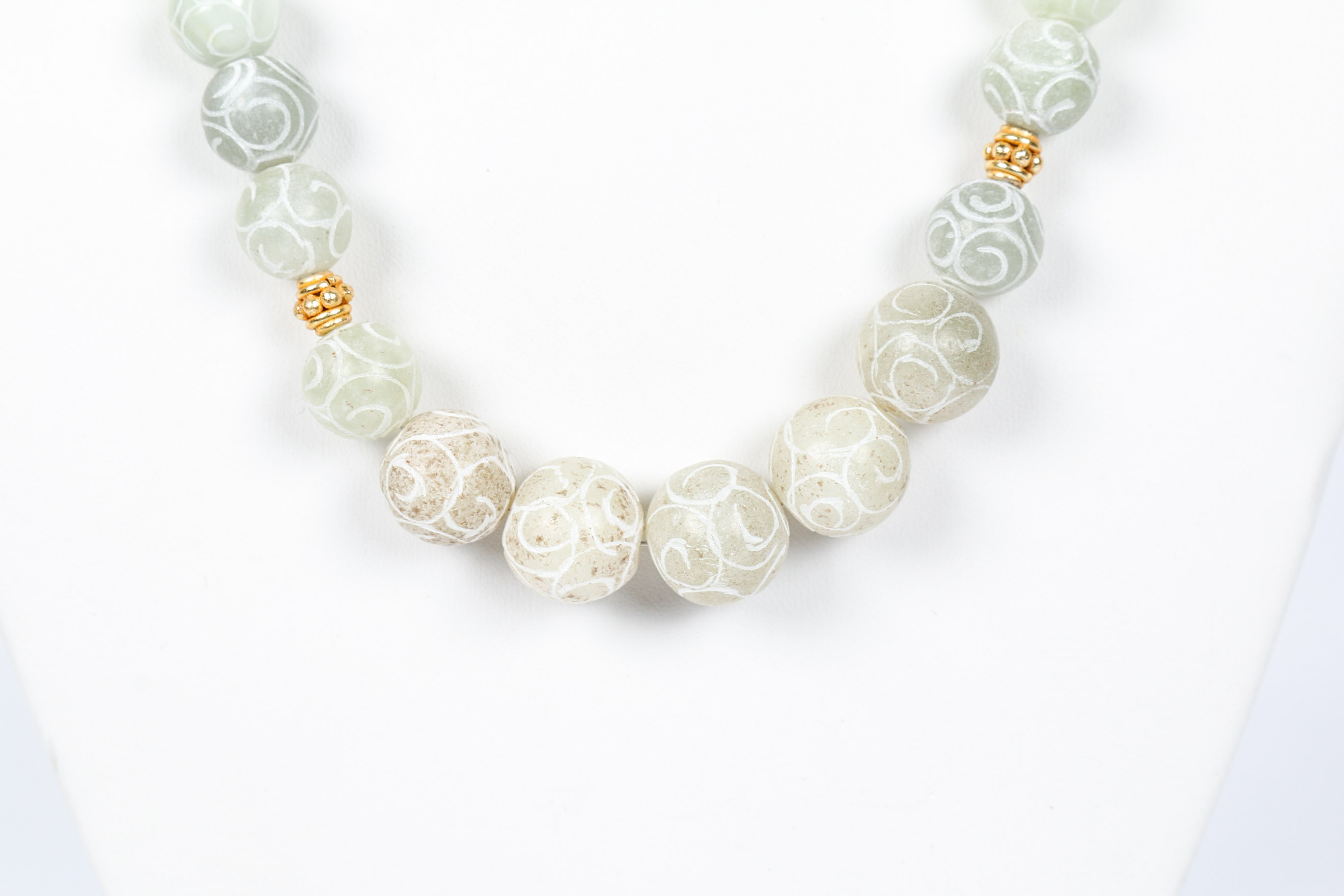 Pair of Carved Serpentine Beaded Necklaces