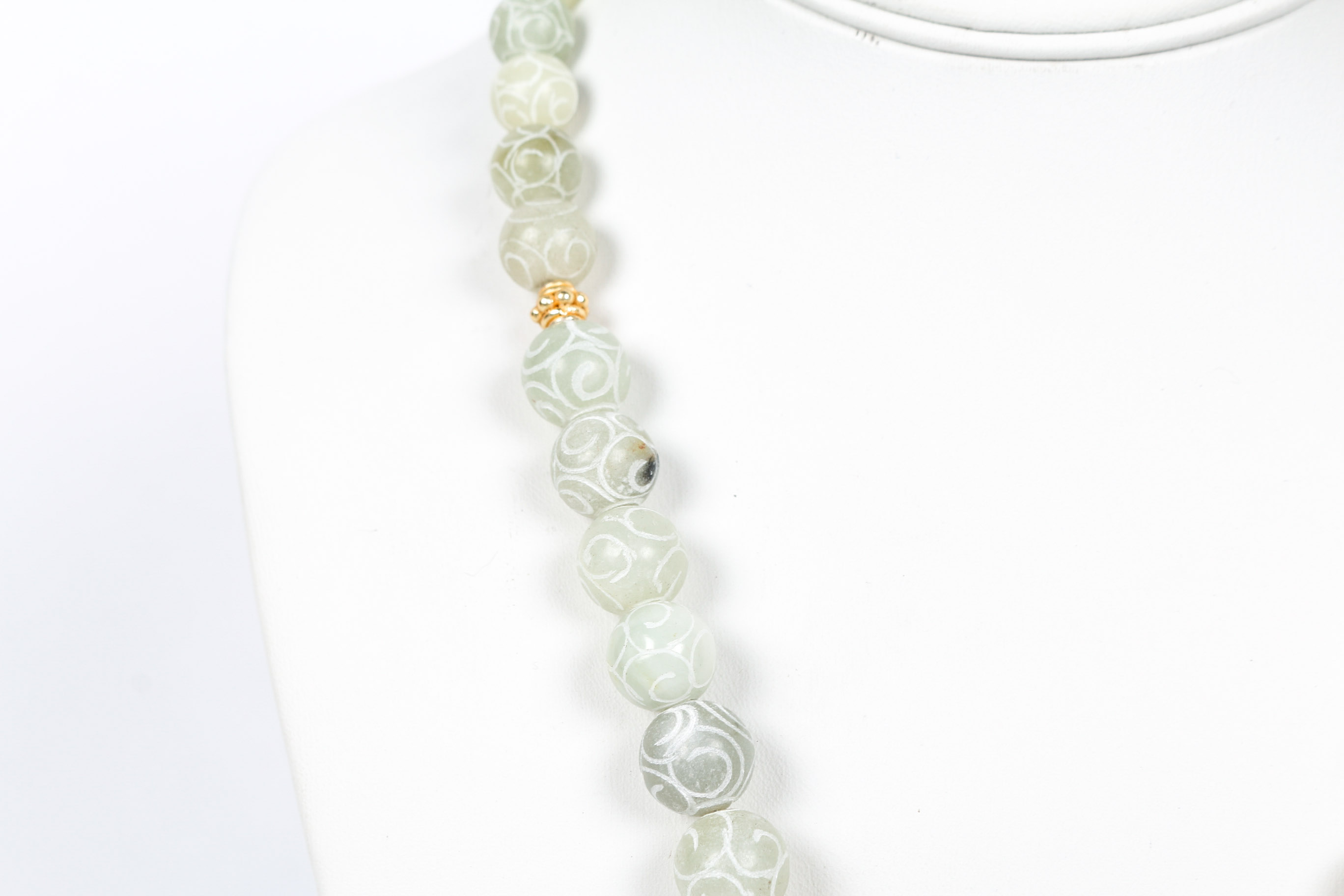 Pair of Carved Serpentine Beaded Necklaces