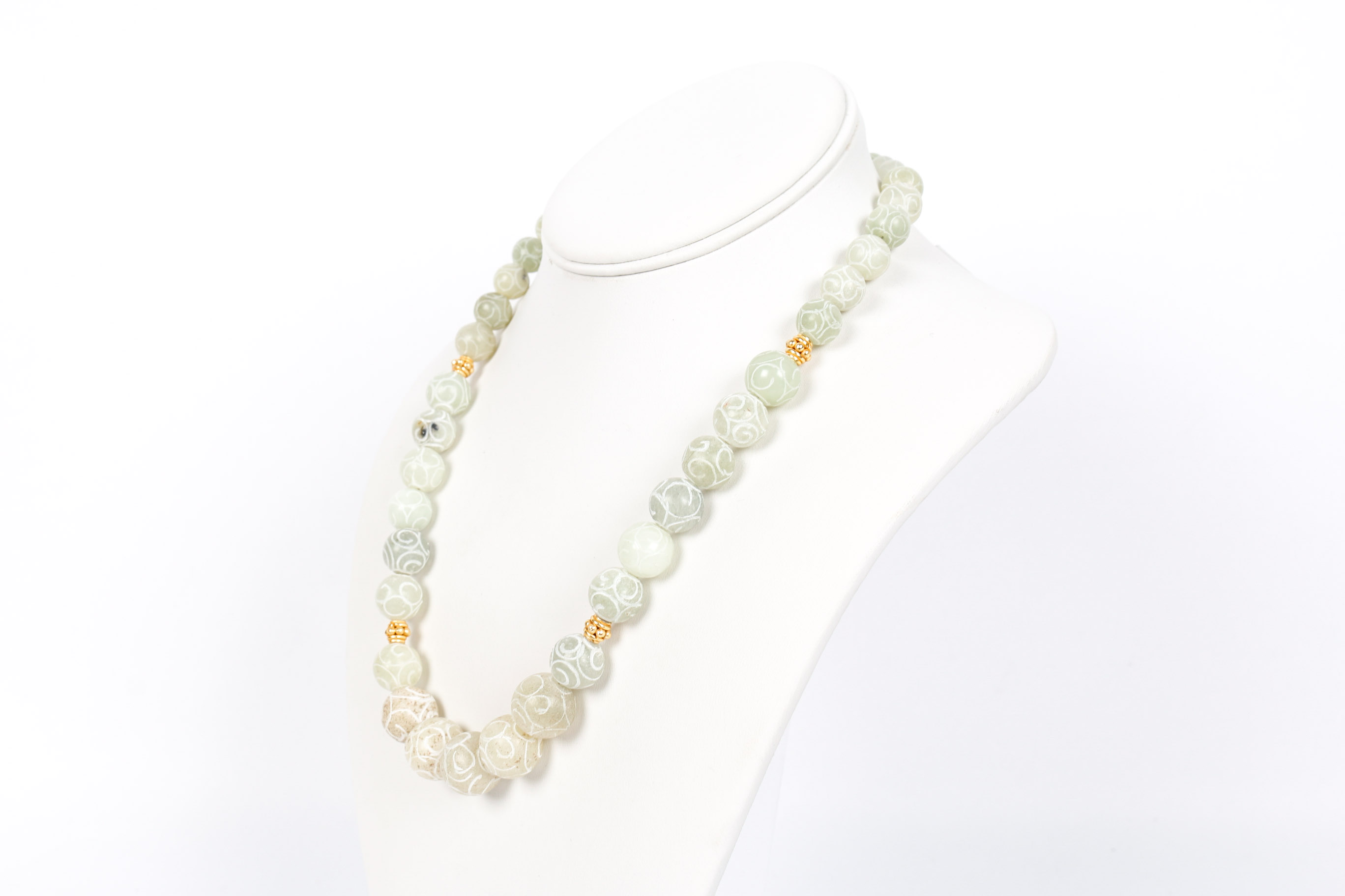 Pair of Carved Serpentine Beaded Necklaces