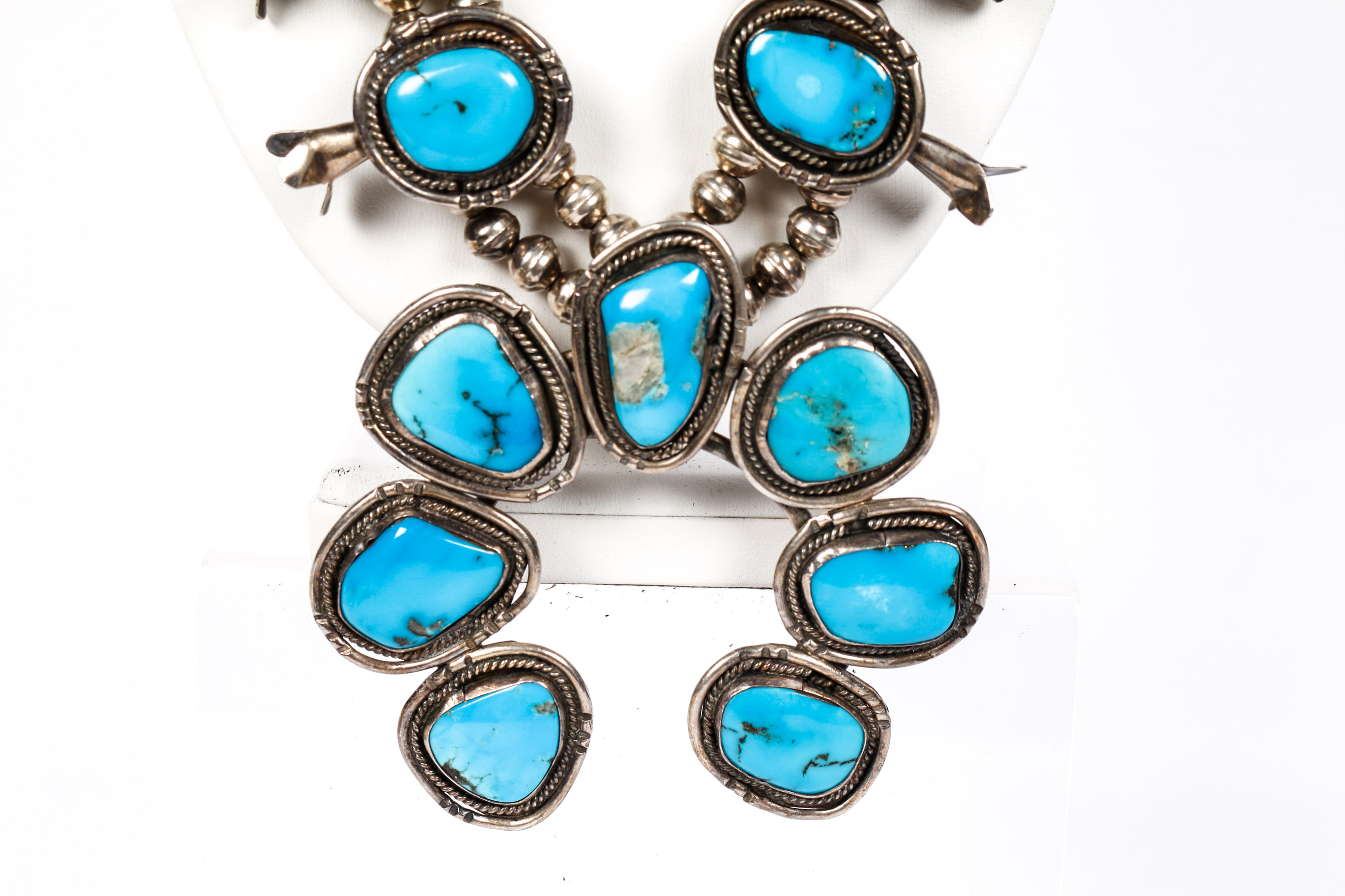 800 Silver Turquoise Squash Blossom Necklace