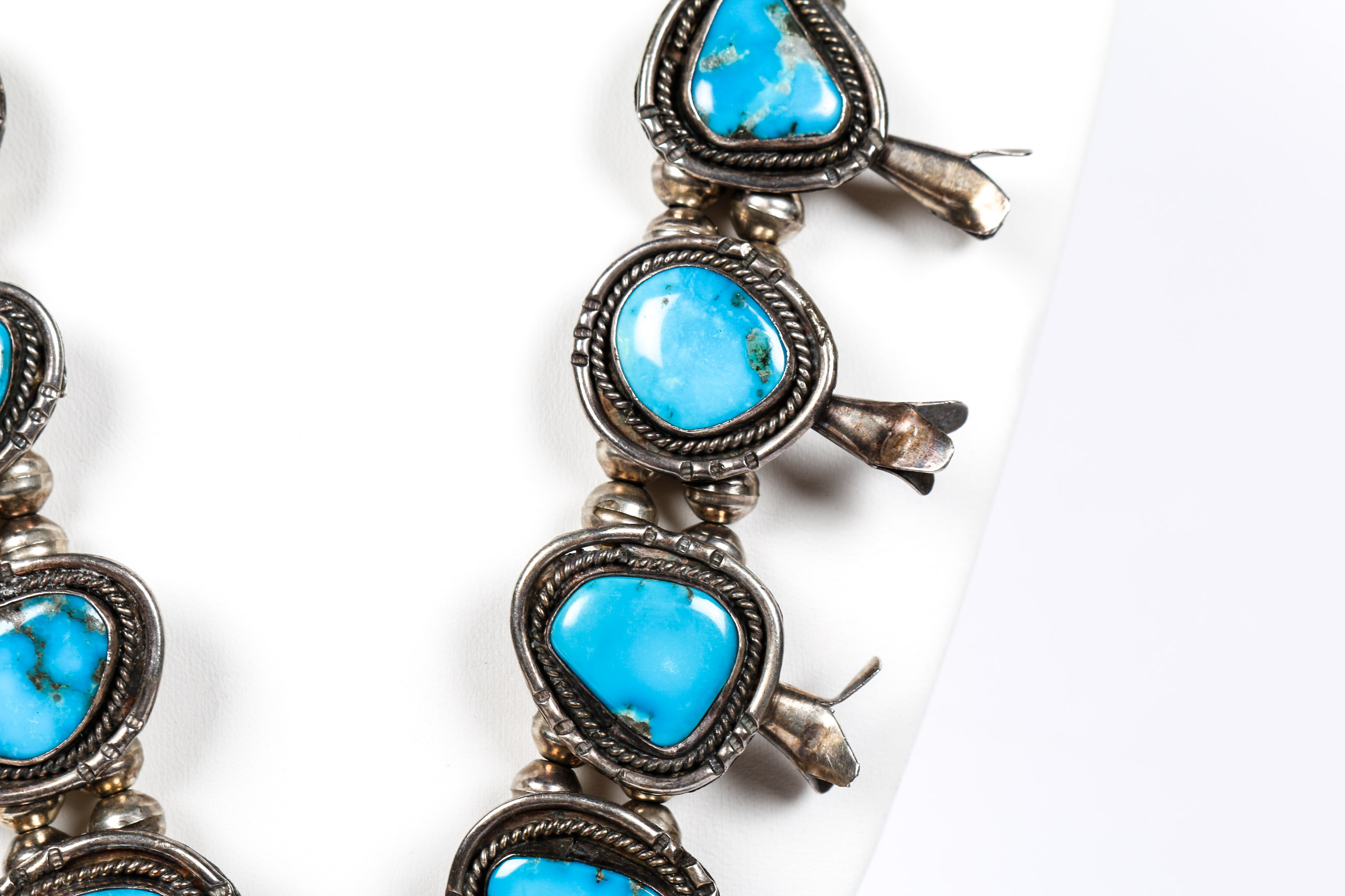 800 Silver Turquoise Squash Blossom Necklace