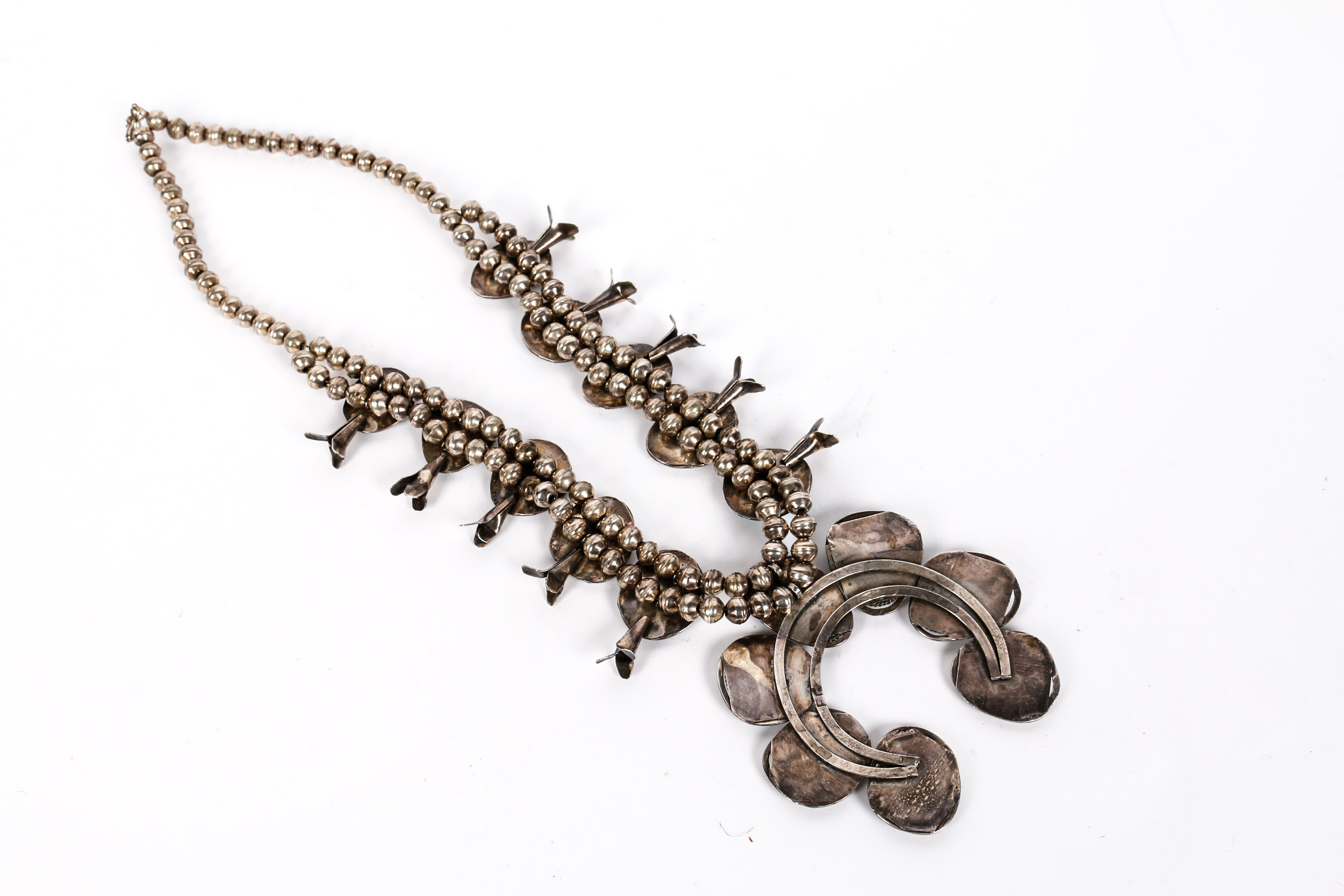 800 Silver Turquoise Squash Blossom Necklace