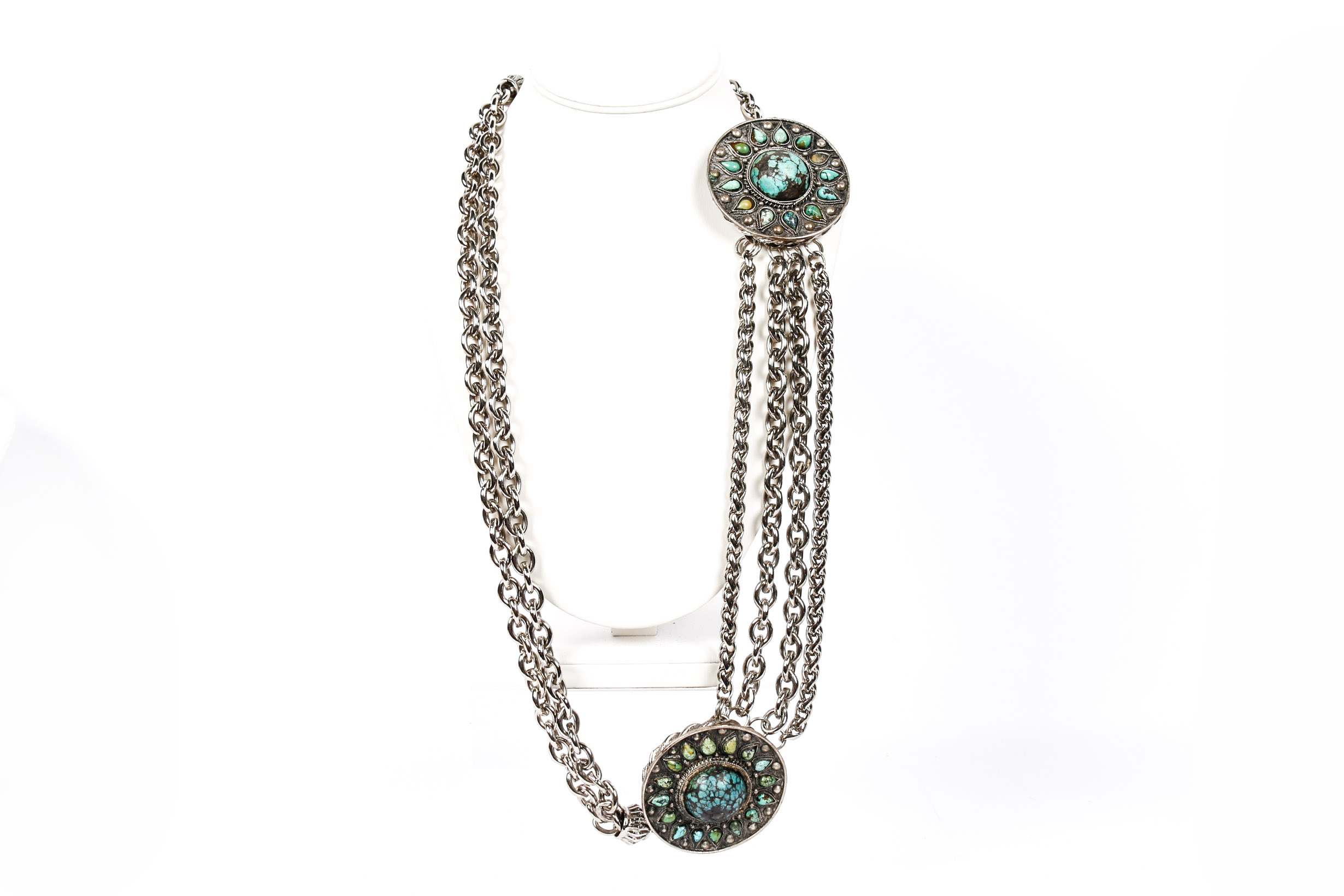 Vintage Heavy Silver Metal and Turquoise Belt