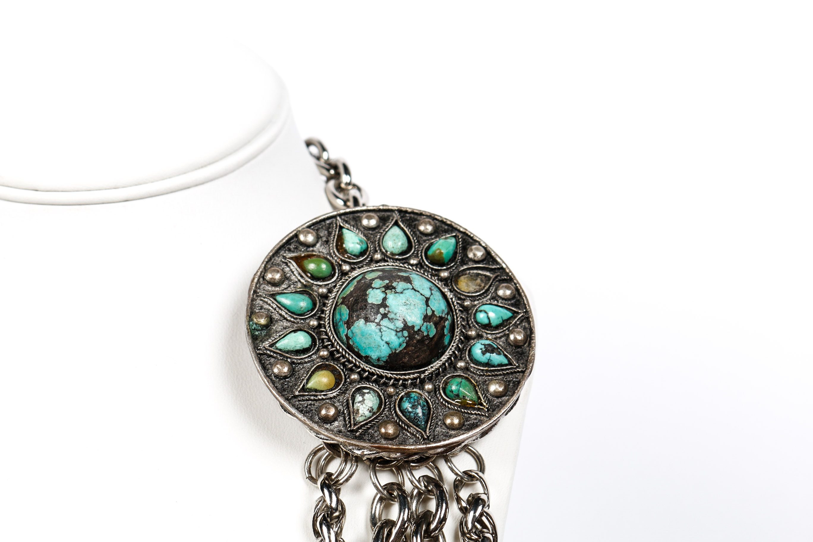 Vintage Heavy Silver Metal and Turquoise Belt