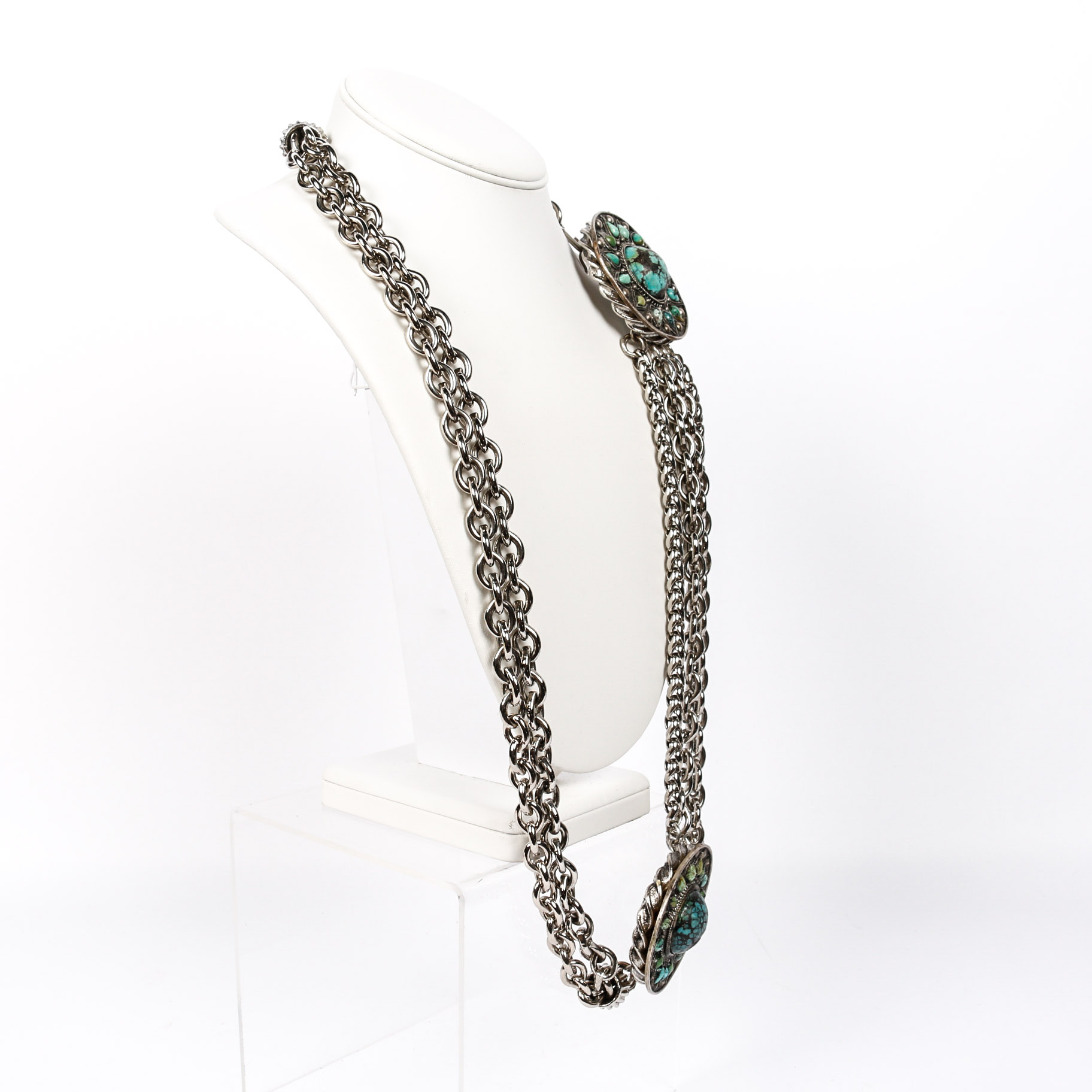 Vintage Heavy Silver Metal and Turquoise Belt