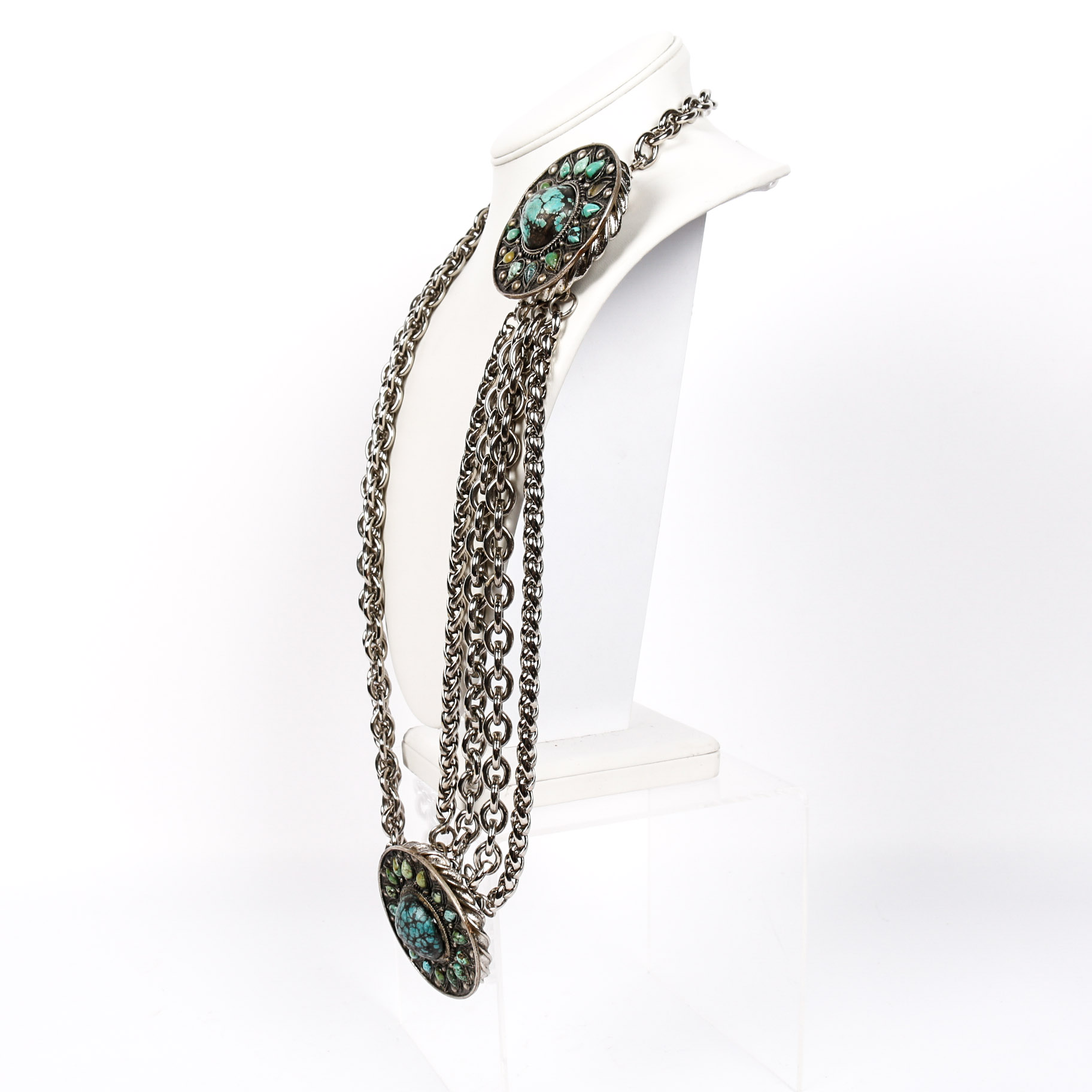 Vintage Heavy Silver Metal and Turquoise Belt