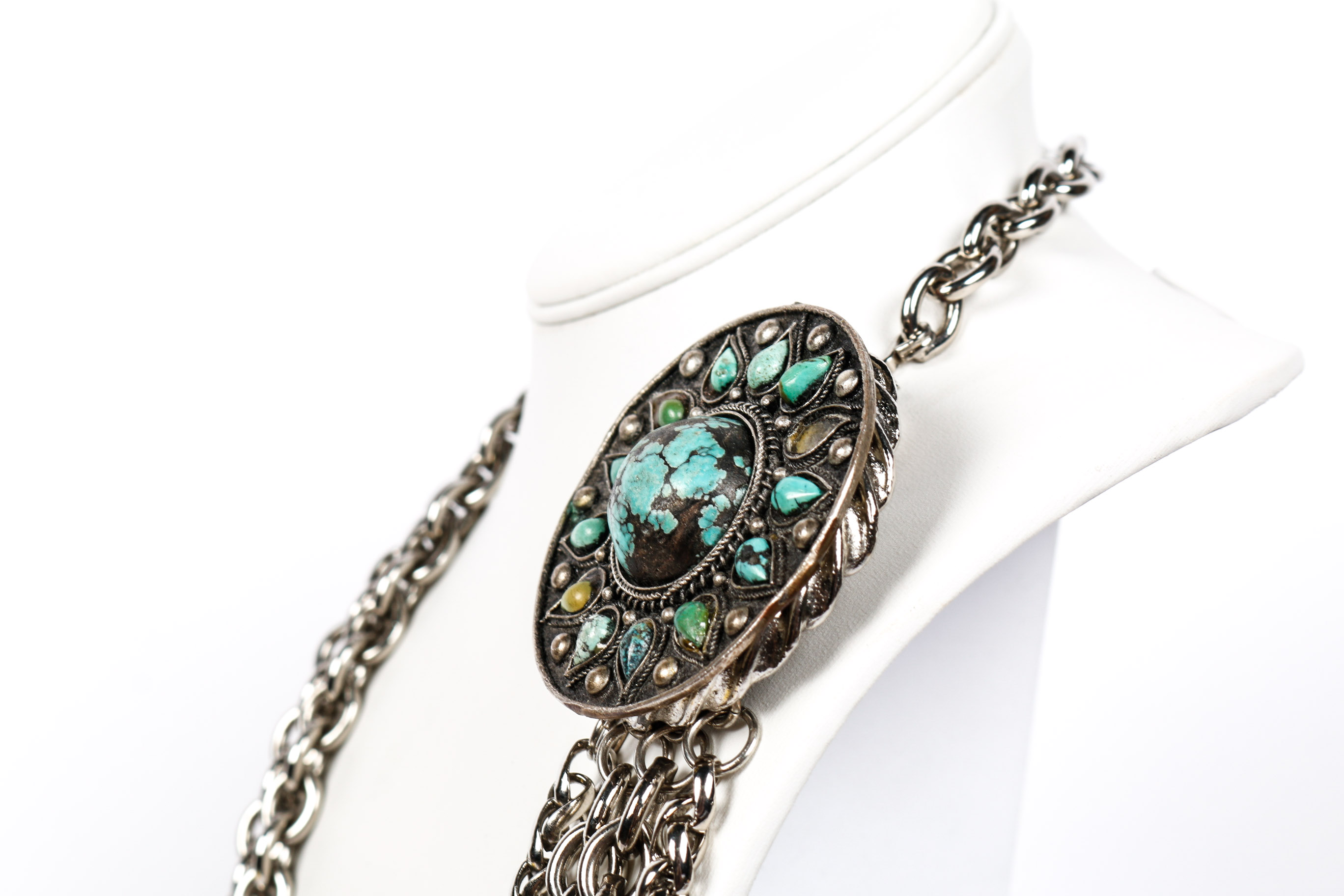 Vintage Heavy Silver Metal and Turquoise Belt