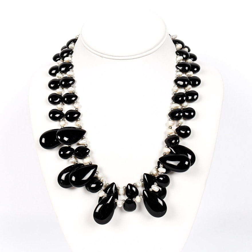Onyx and Freshwater Pearl Necklace