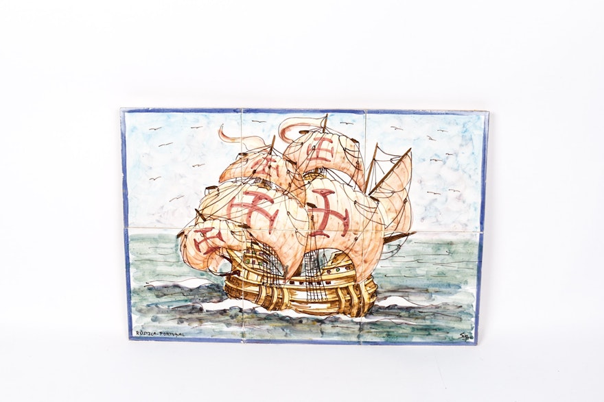 Signed Hand Painted Portuguese Tile Art