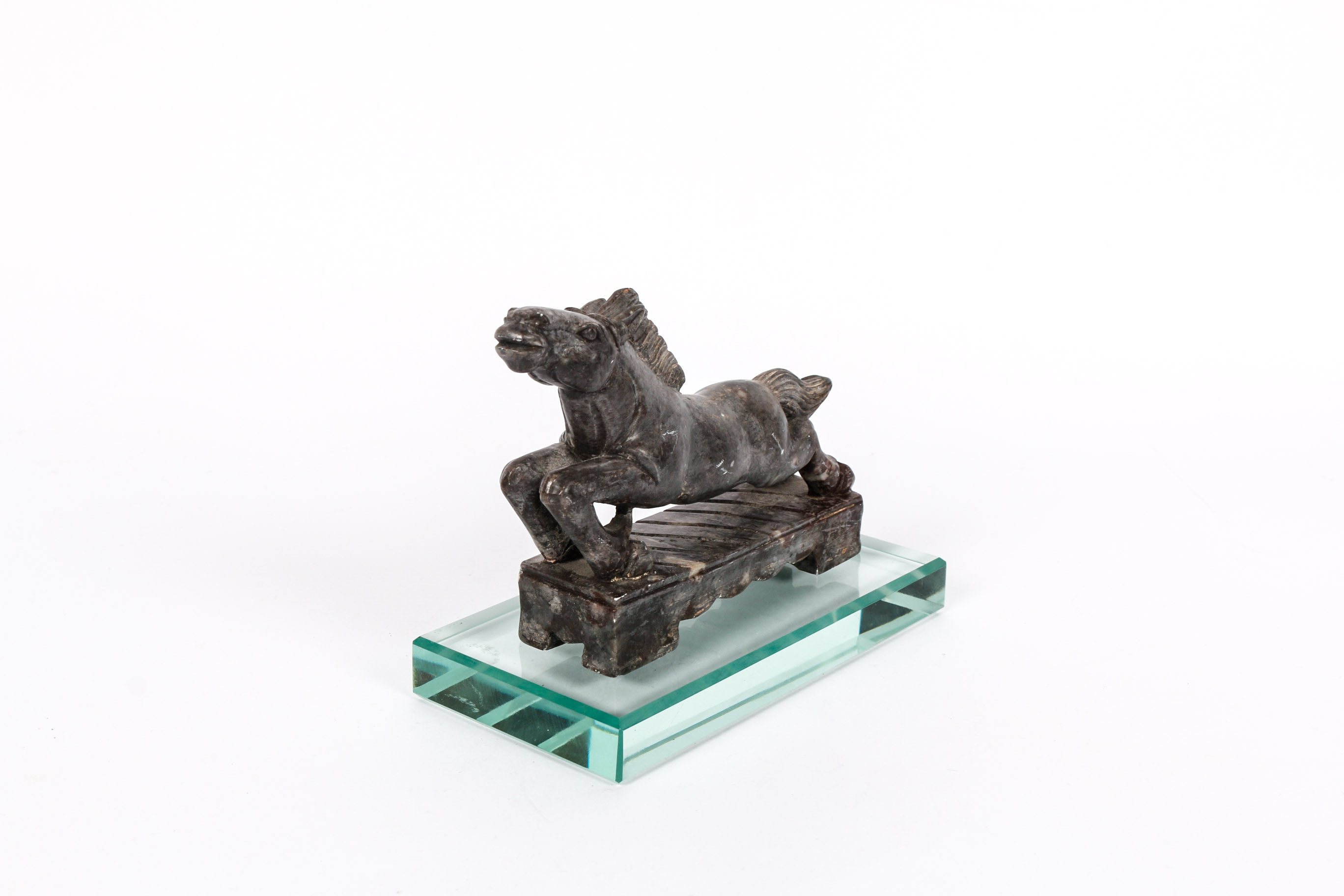 Chinese Horse Sculpture on Glass Block