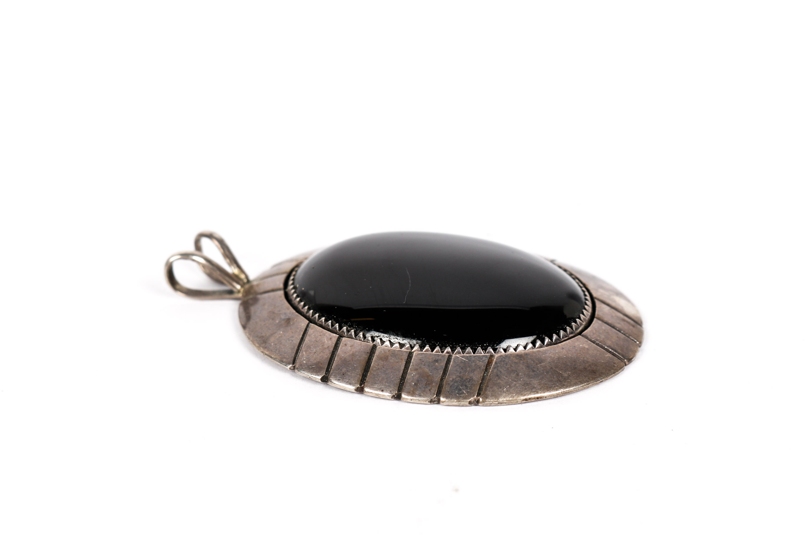 Signed E. Yazzie Sterling Silver and Black Onyx Ring, Bracelet and Large Pendant