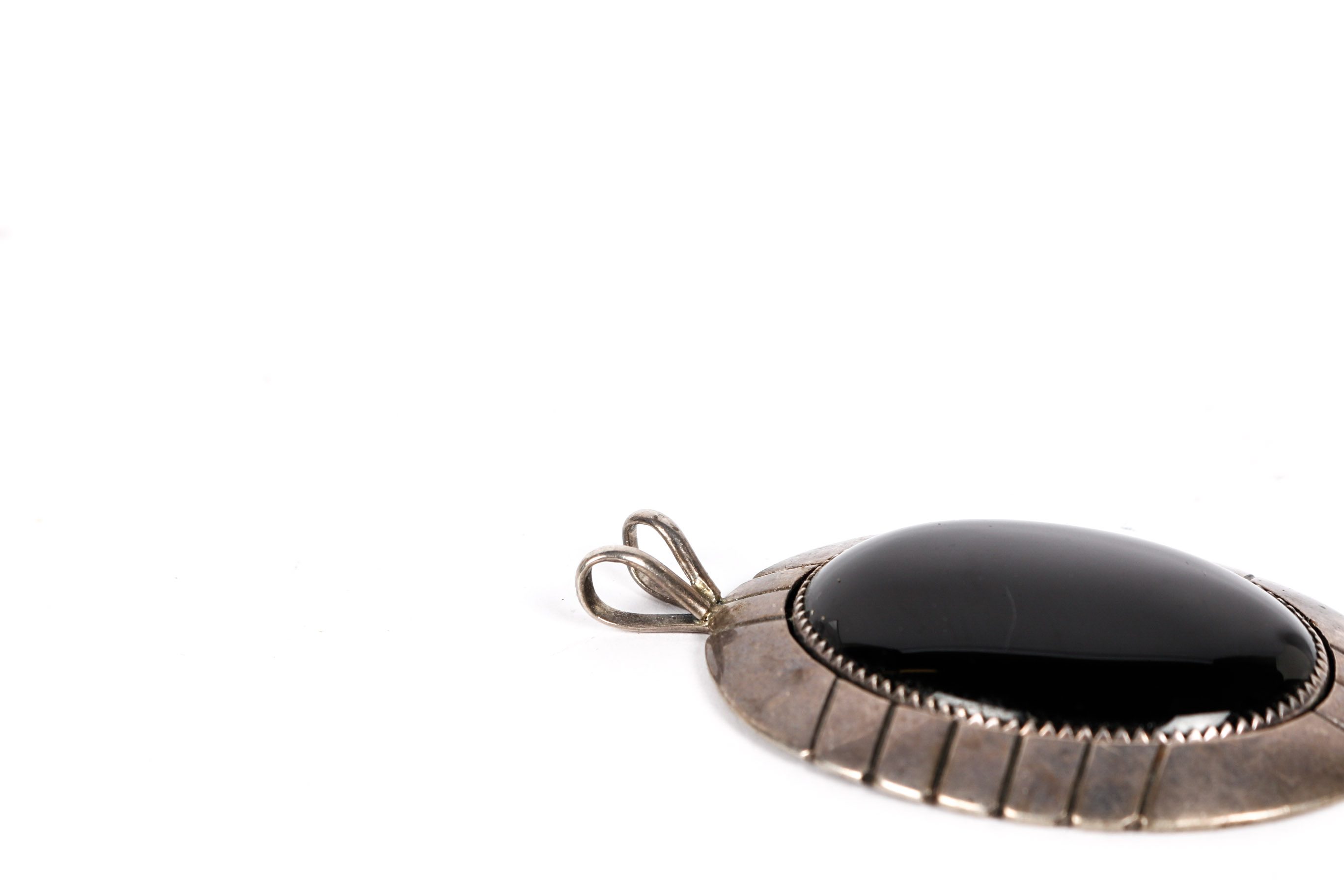 Signed E. Yazzie Sterling Silver and Black Onyx Ring, Bracelet and Large Pendant