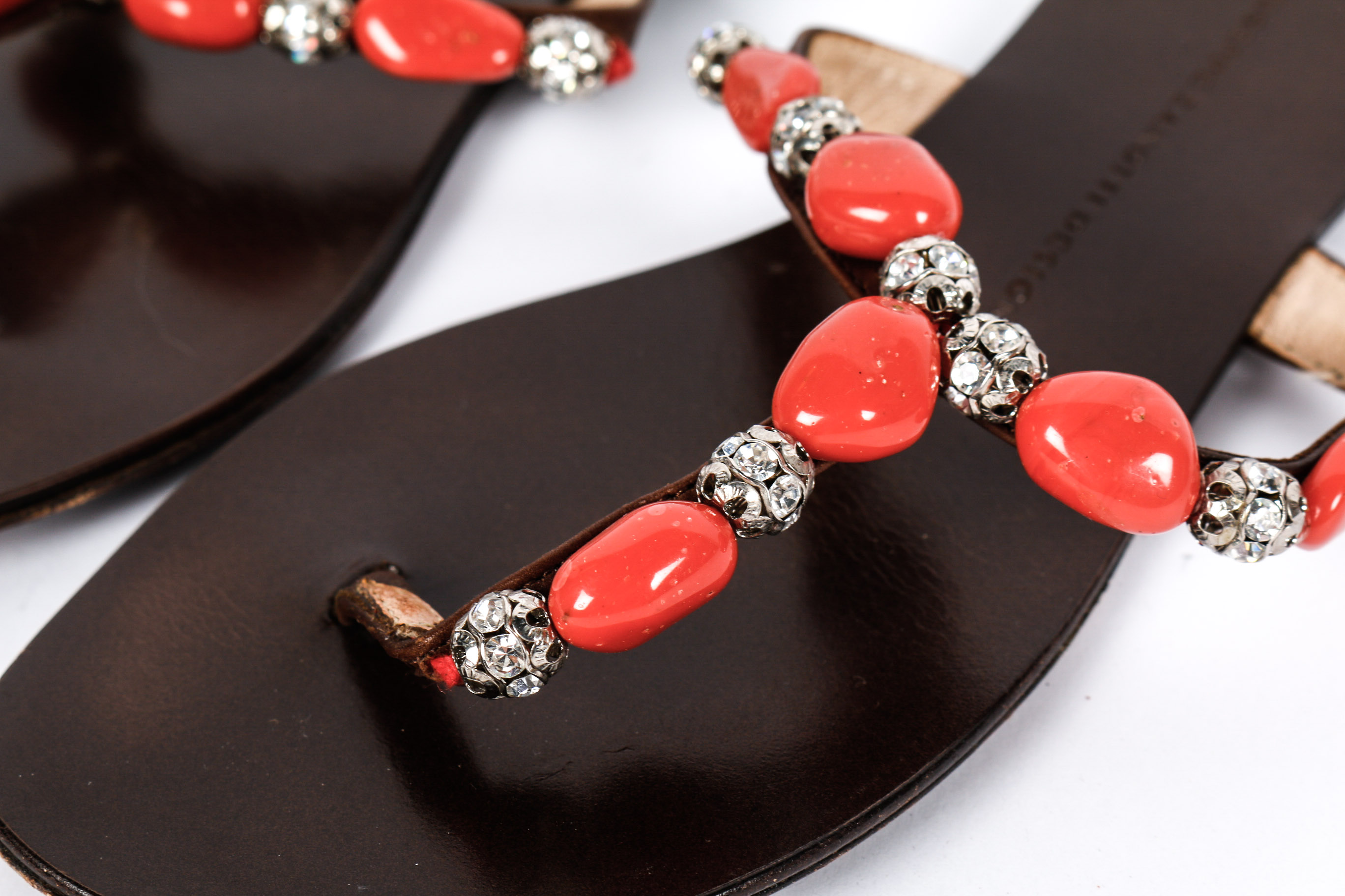 Giuseppe Zanotti Leather Rhinestone And Coral Sandals