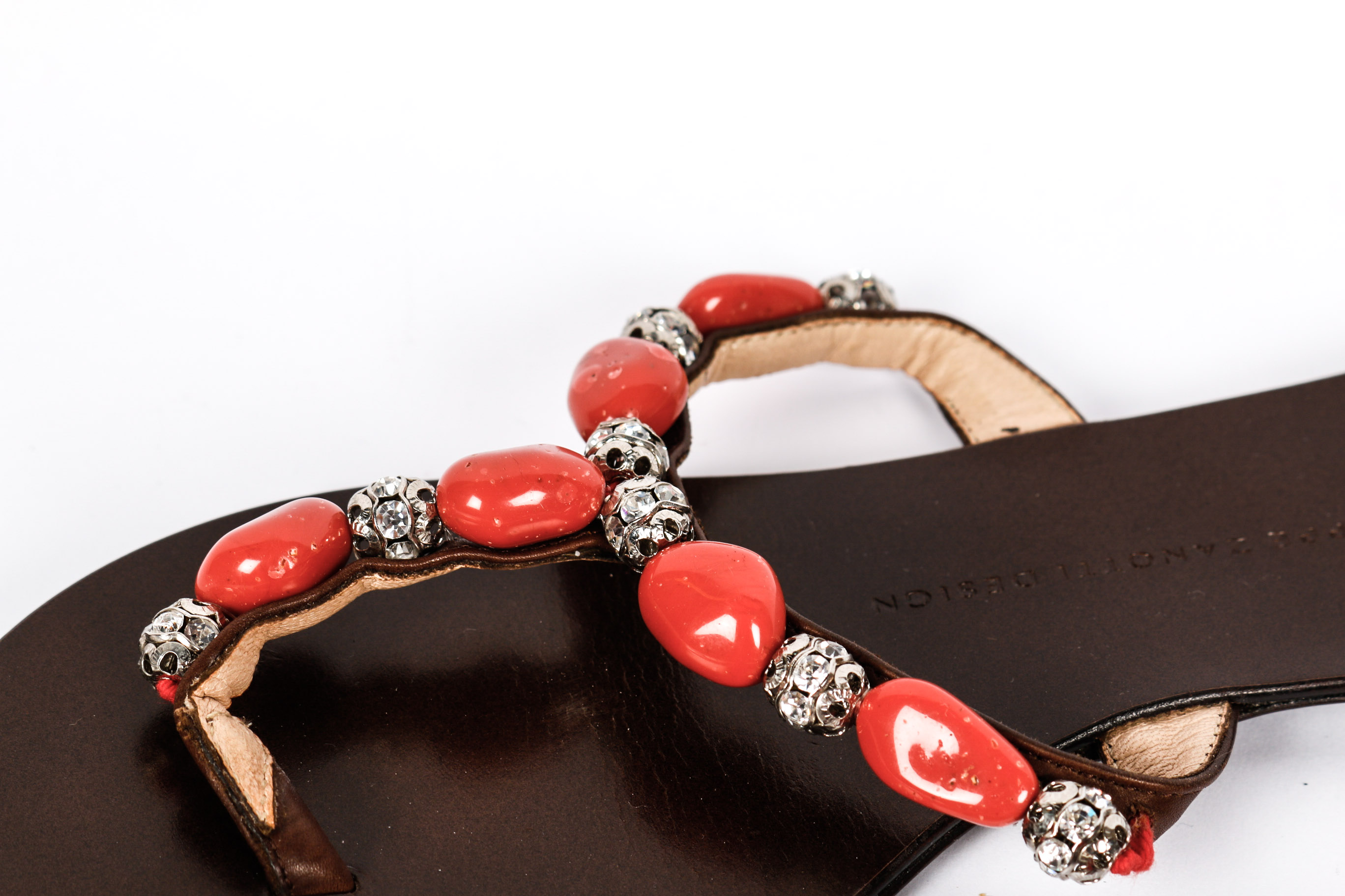 Giuseppe Zanotti Leather Rhinestone And Coral Sandals