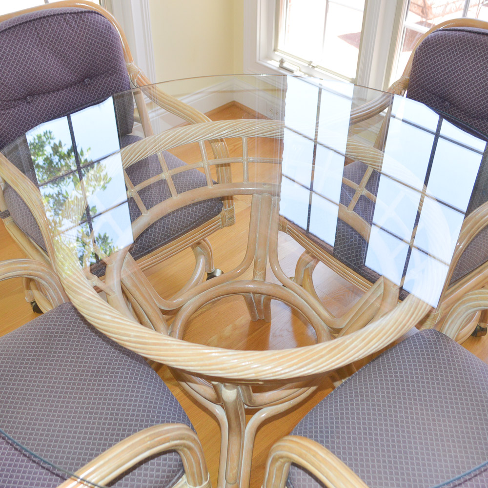 Glass Top Faux Bamboo Dining Table and Chairs by Lane